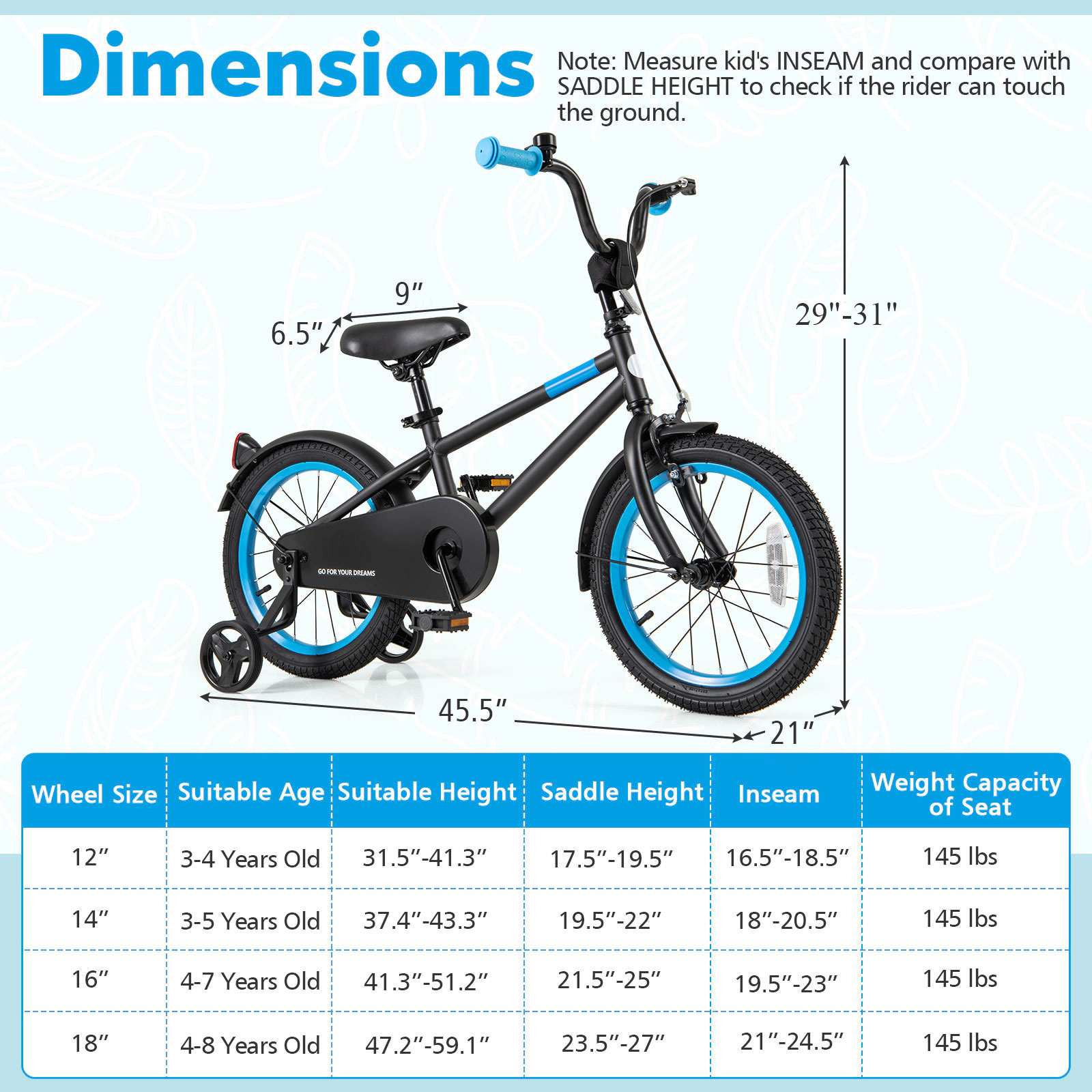 16-in Boys Bike 145-lb Seat Capacity Heavy-Duty High Carbon Steel Frame Removable Training Wheels Dual Brakes Ages 4-7