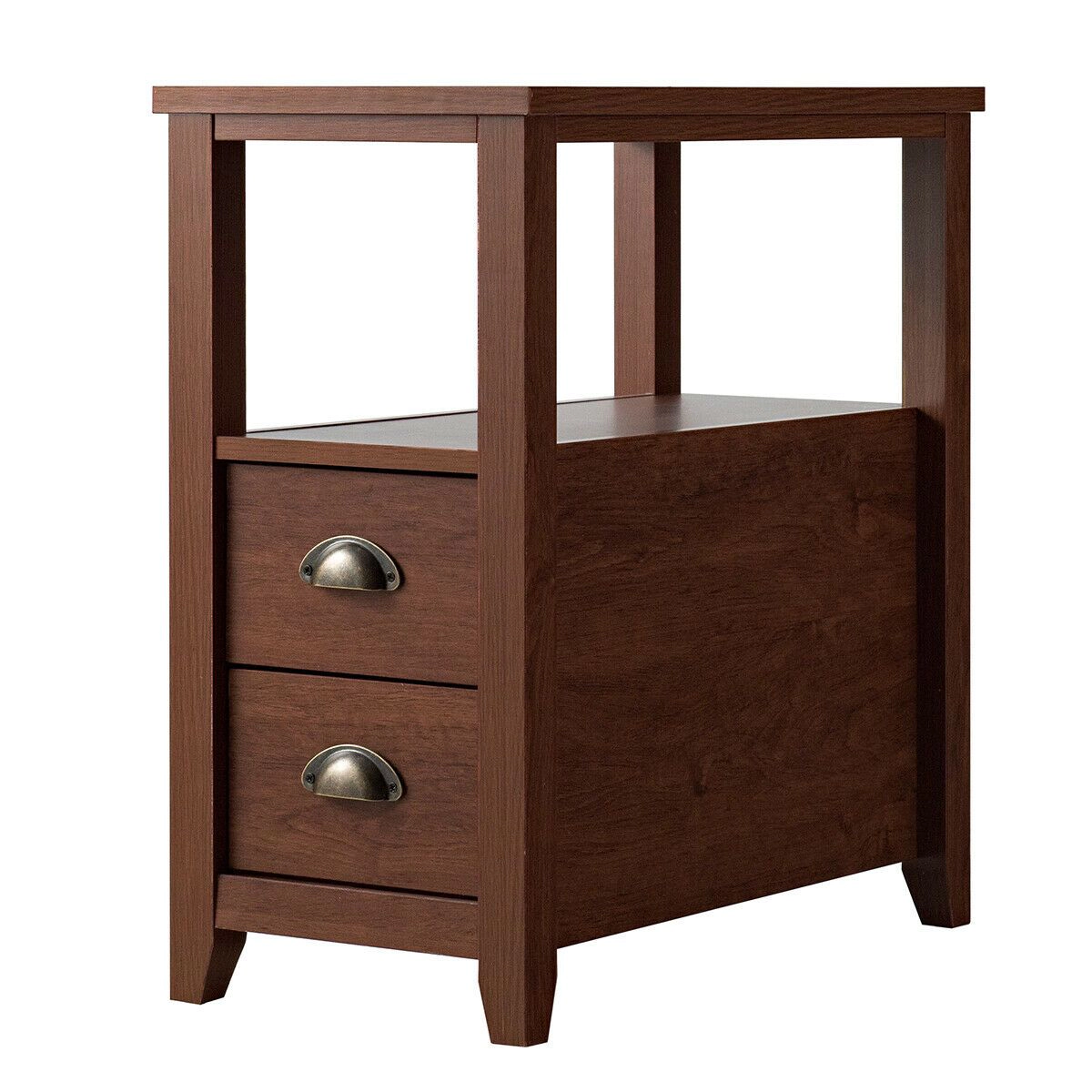 SlickBlue Modern Wooden Bedside Table with Drawers and Shelves
