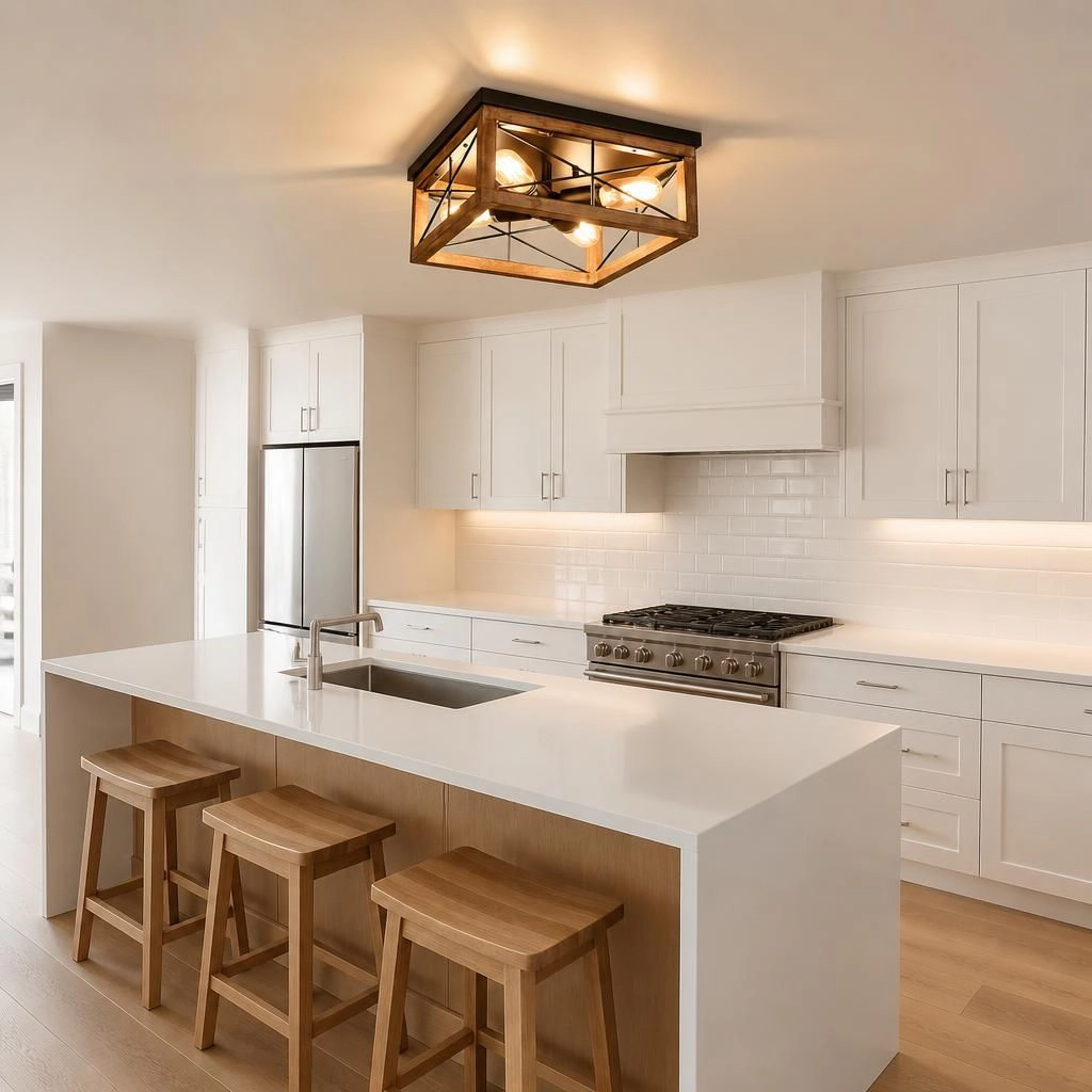 ELEMENT ACE Round Wood Metal Flush Mount Ceiling Light
