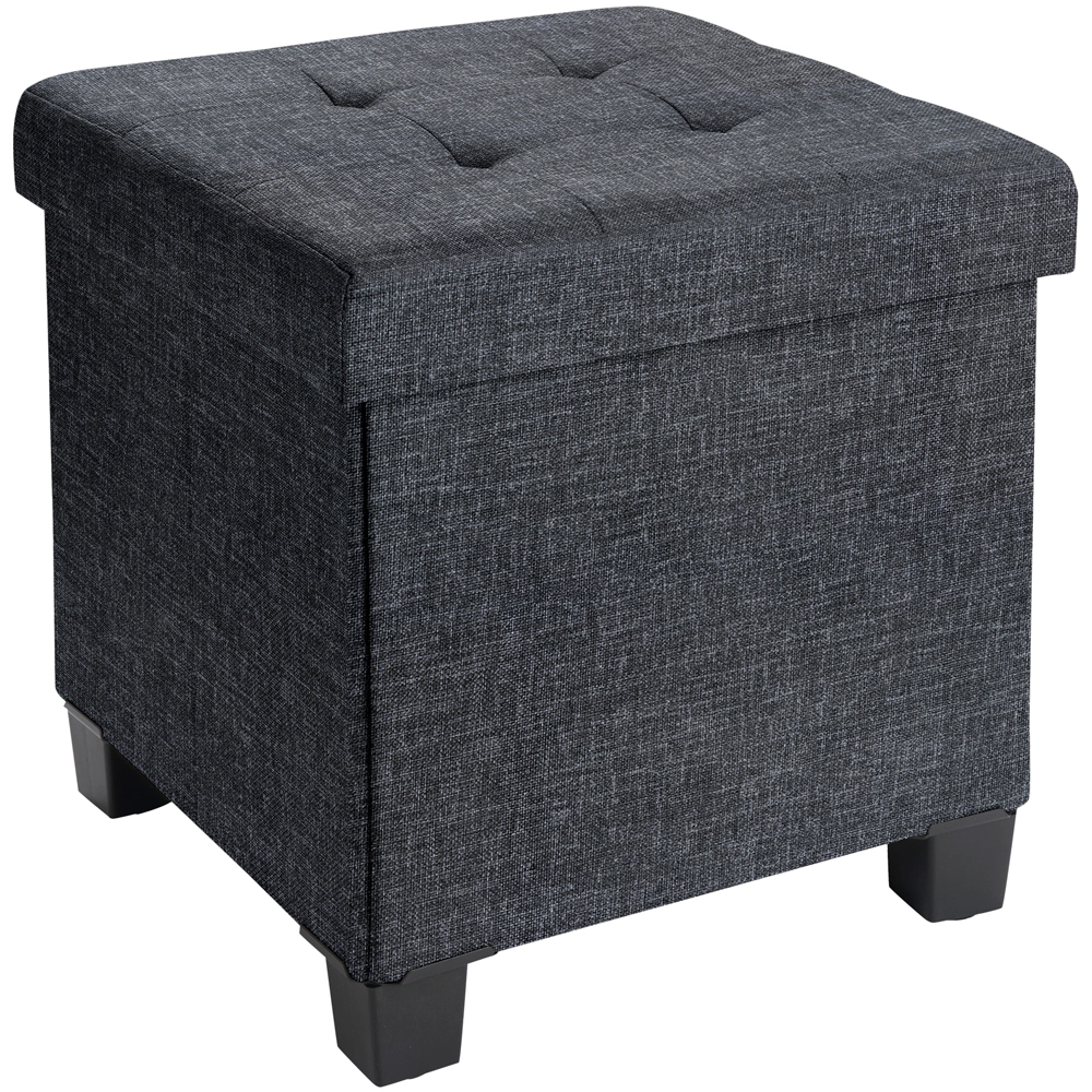Ornavo Home Collapsible Tufted 15 Inch Square Linen Storage Ottoman with Legs