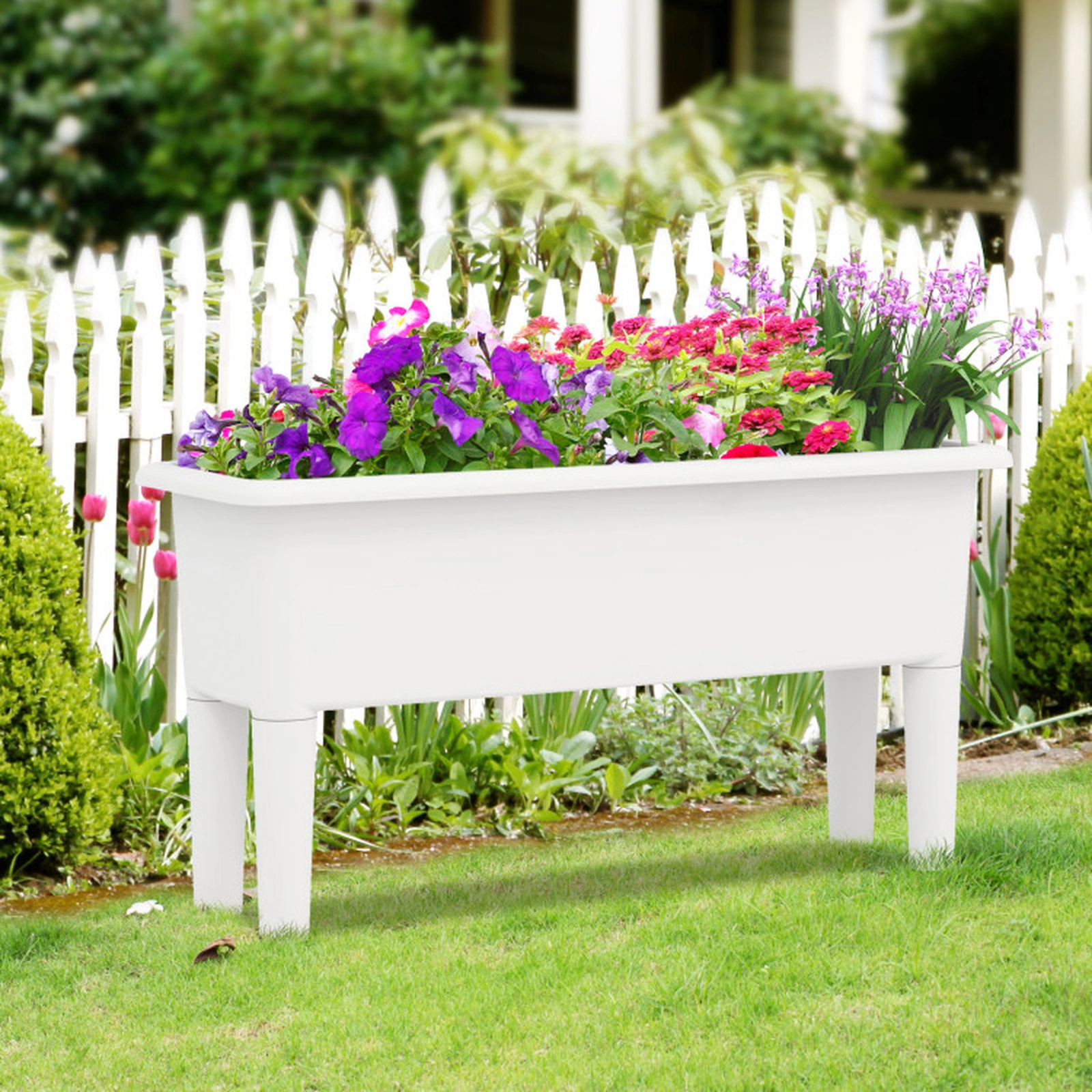SUGIFT Set of 2 White Self-Watering Raised Garden Beds with Legs 31.5-in W 12-in D 16-in H 7.7-Gal Each
