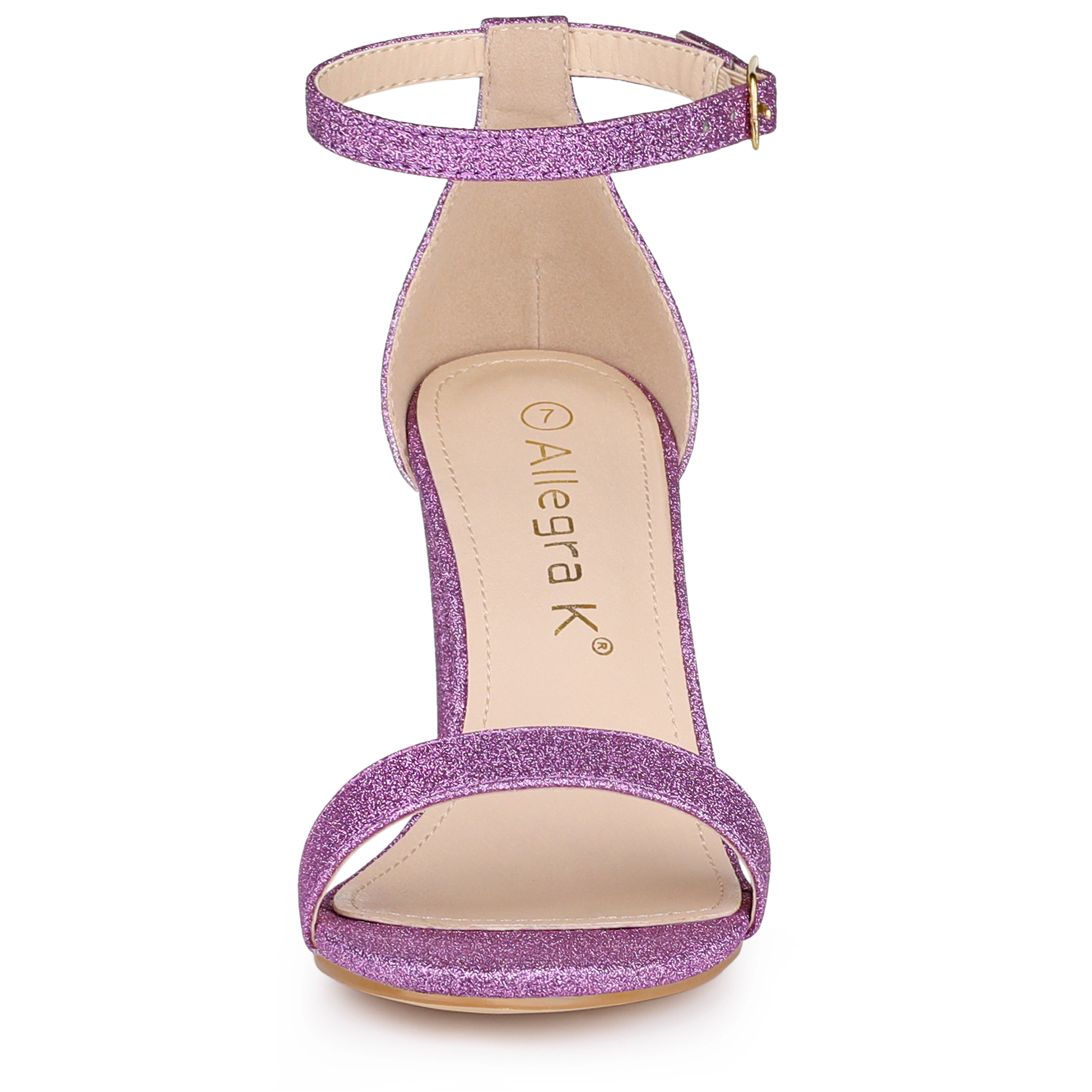 BLISSFUL STEP Women's Gradient Glitter Chunky Heels Ankle Strap Sandals