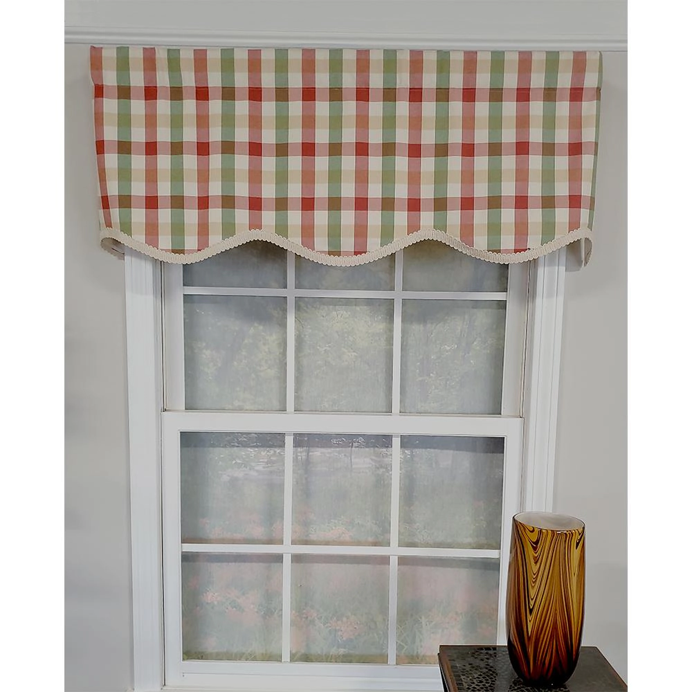 RLF Home Bison Check Trimmed Provance 3" Rod Pocket Lining Luxurious and Elegant Window Treatment Valance 50"x15" Multi