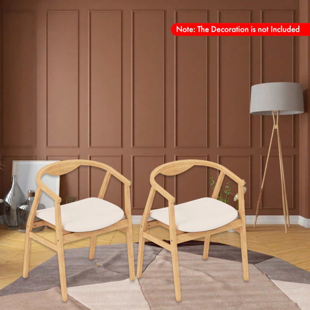 Hivvago Bamboo Accent Chair with Curved Backrest and Arm Supports -Set of 2