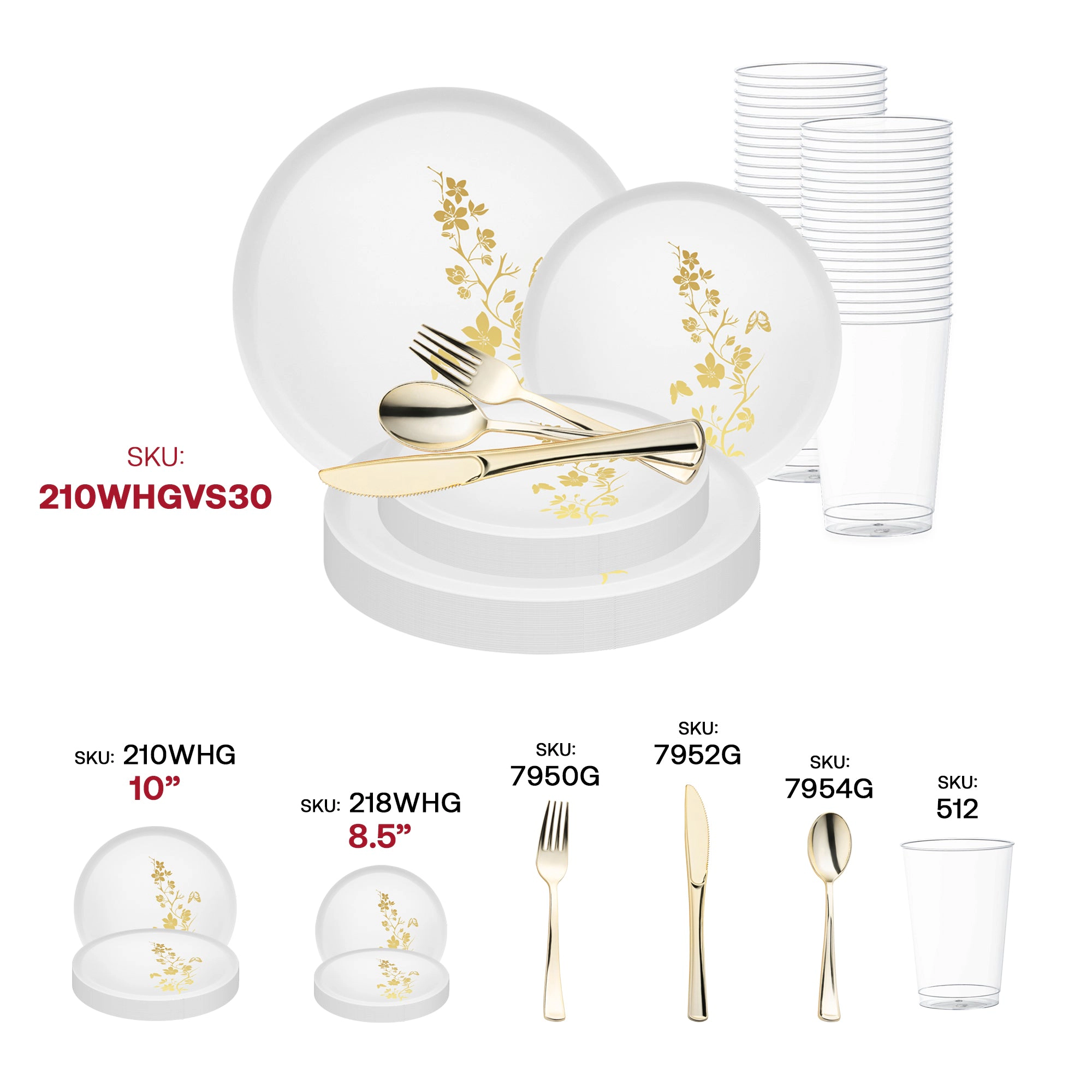 Smarty Had A Party White with Gold Floral Plastic Wedding Value Set