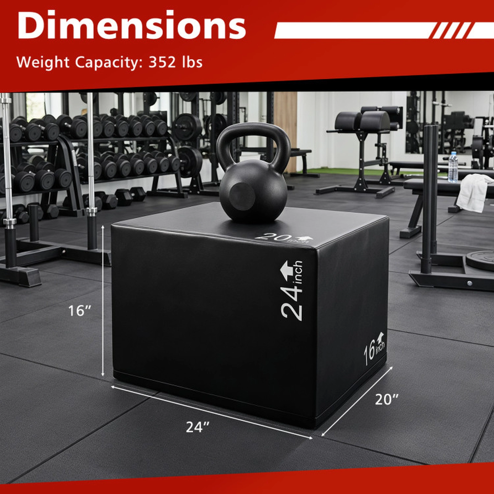 SUGIFT 3-in-1 Black Foam Plyo Box with Anti-Slip PU Cover 24-in W 20-in D 16-in H 330-lb Platform Capacity