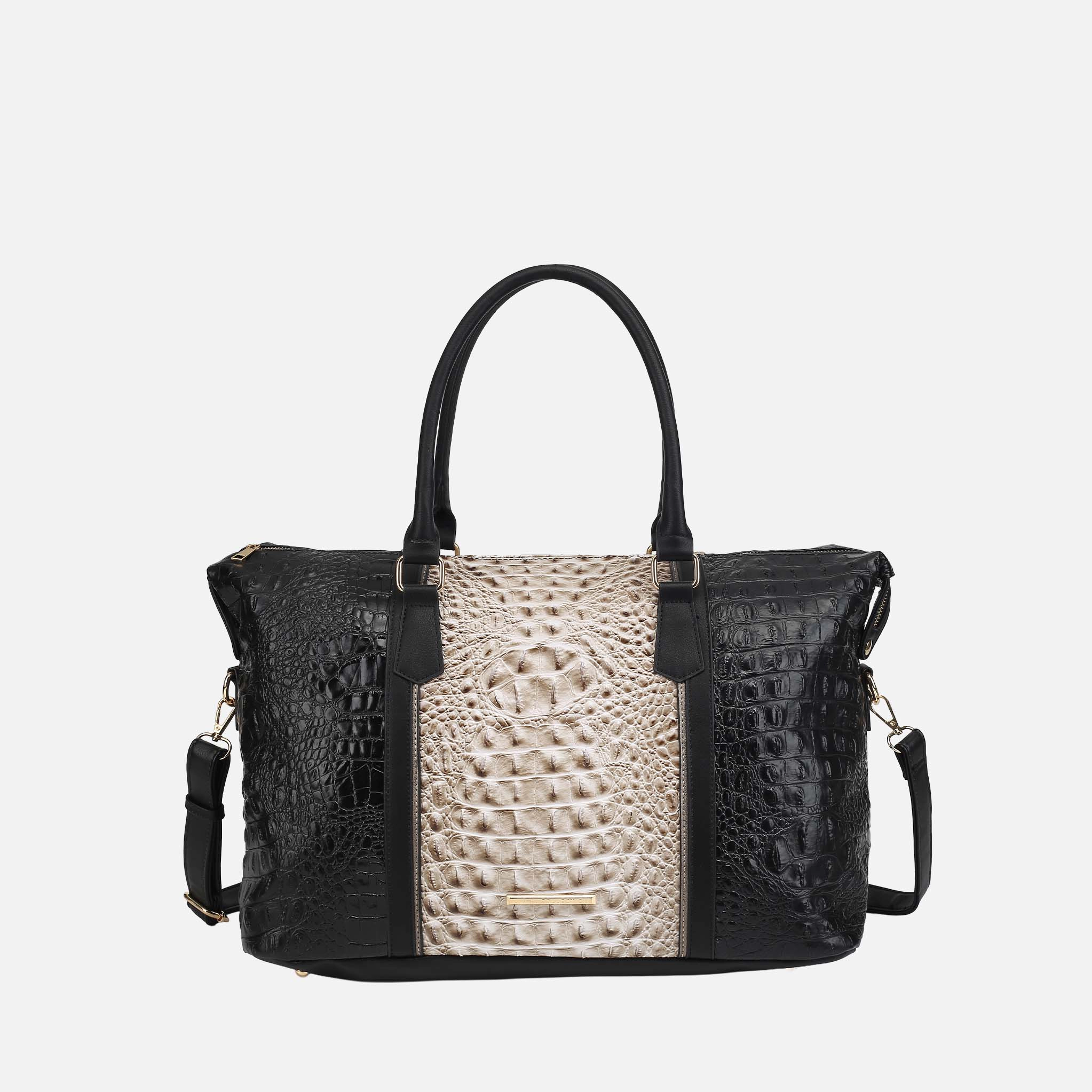 Mia K Collection Raven Women's Weekender Bag, Faux Crocodile-Embossed Vegan Leather Duffle