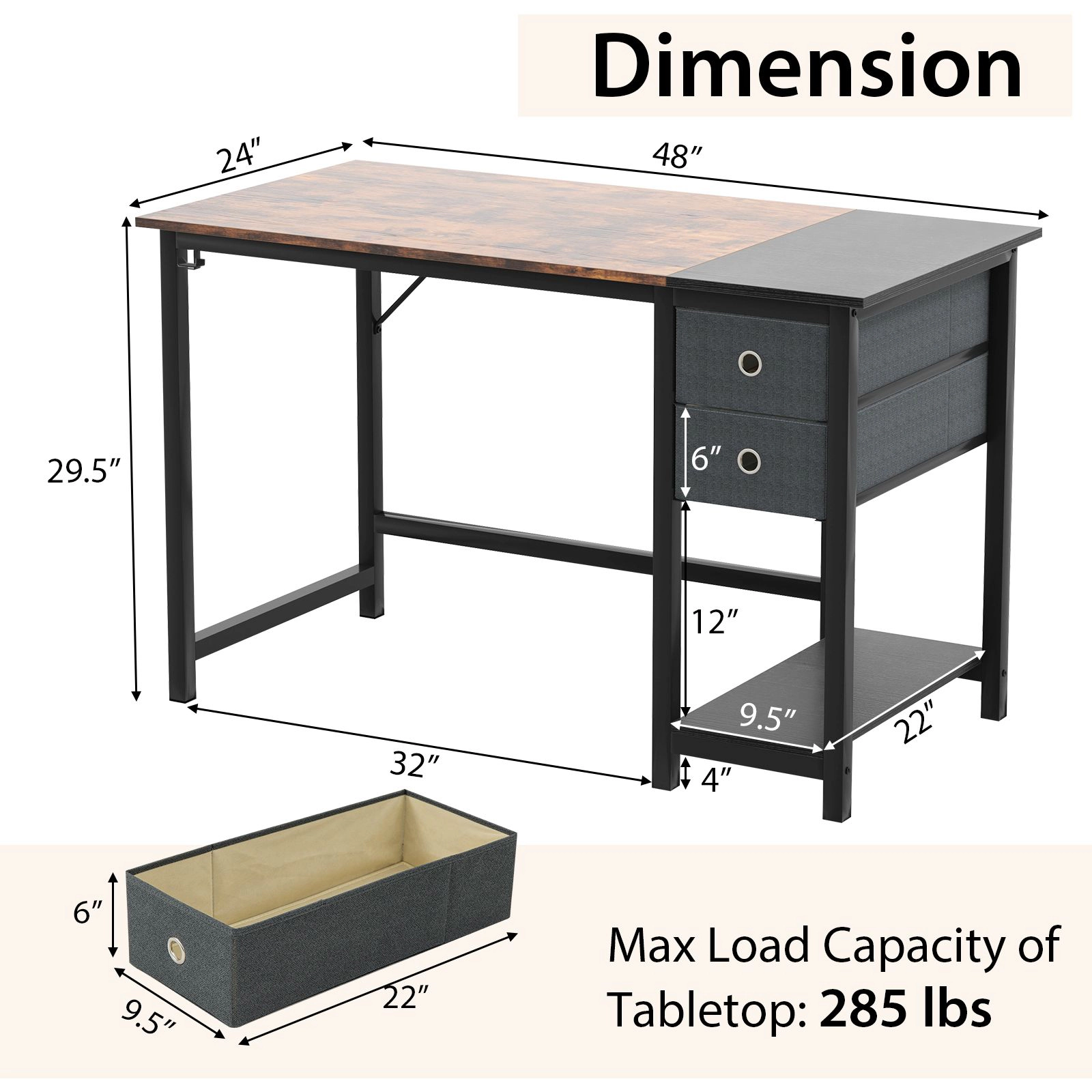 SlickBlue Home Office Desk with Storage Shelf, CPU Space and Hook