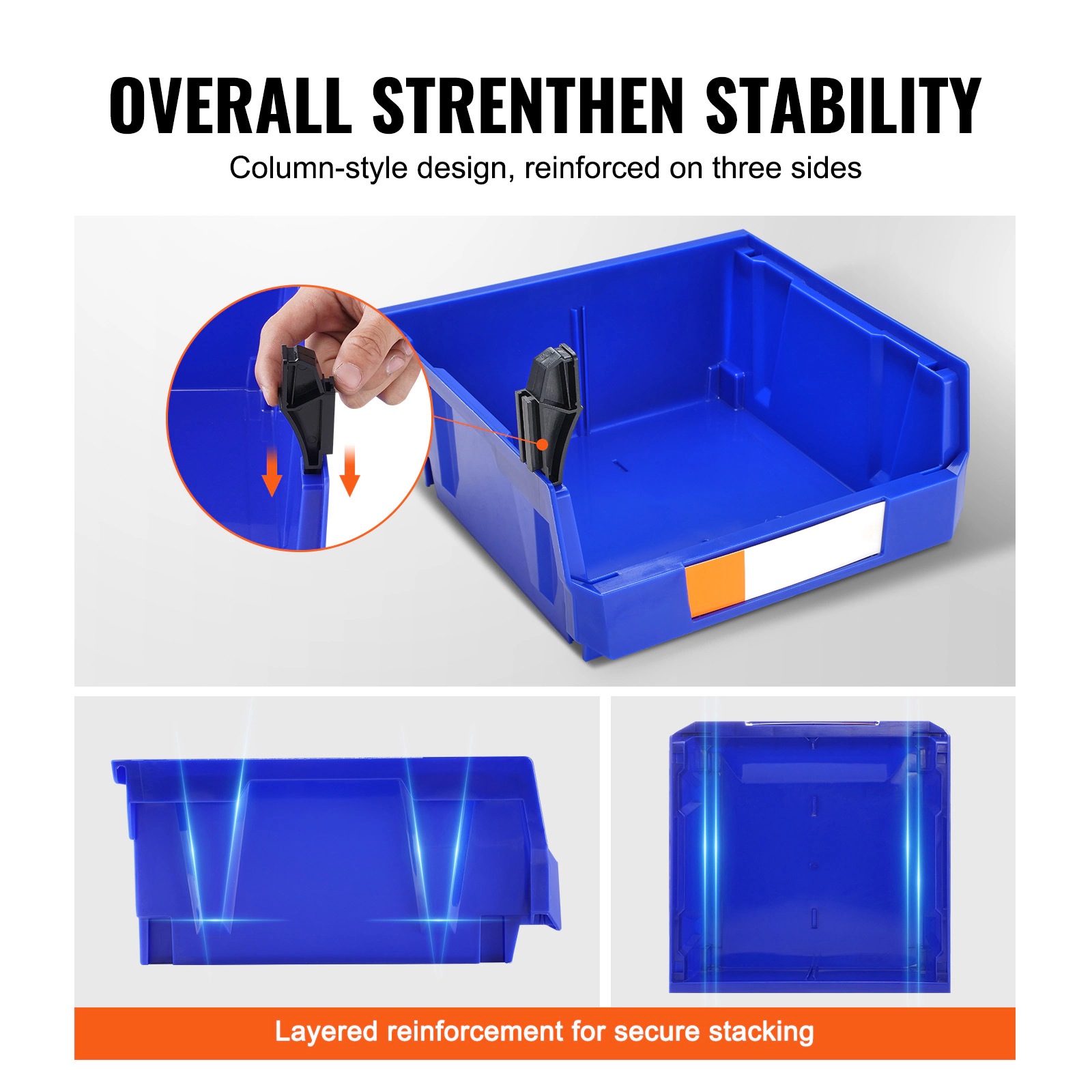 HONGGE Plastic Storage Bin 5-Inch Hanging Stackable Storage Organizer Bin Blue/Red Heavy Duty Stacking Containers for