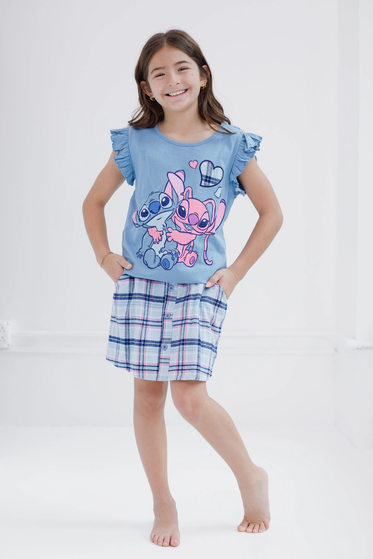 Disney Girls' 2-Piece T-Shirt and Plaid Skirt Set