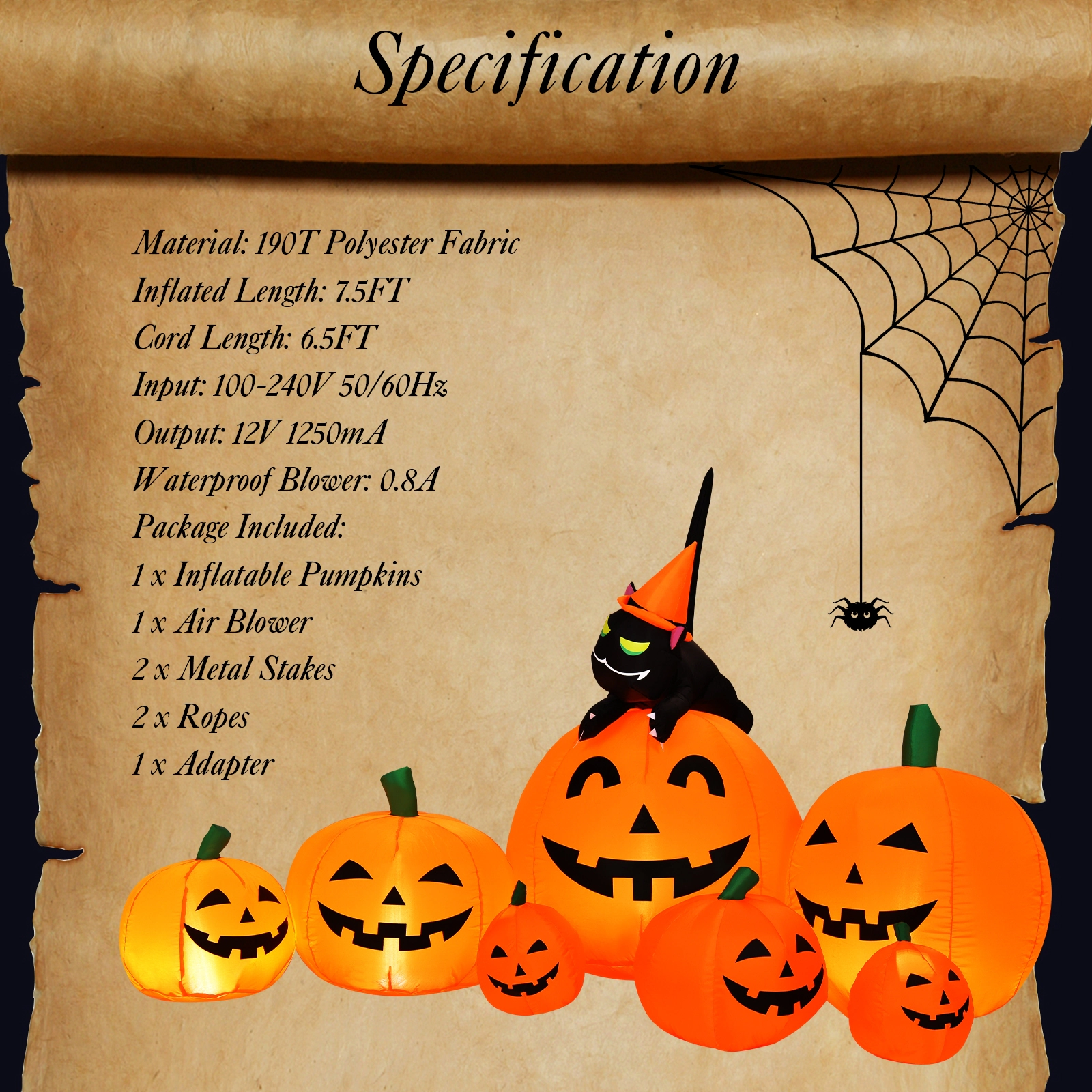 LJG Halloween 7.5 Feet Inflatable Pumpkin Combo with Witch Black Cat