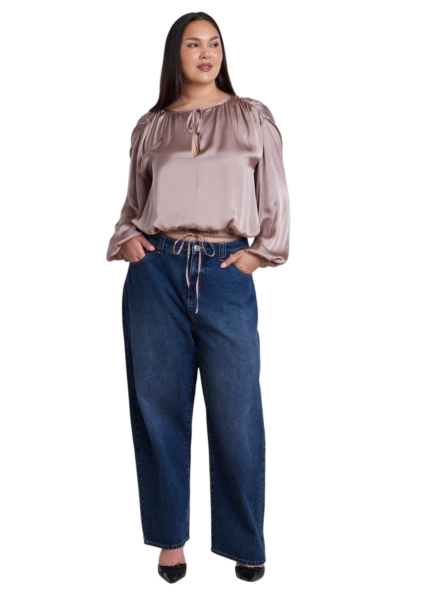 ELOQUII Women's Plus Adjustable Wide-Leg Jeans
