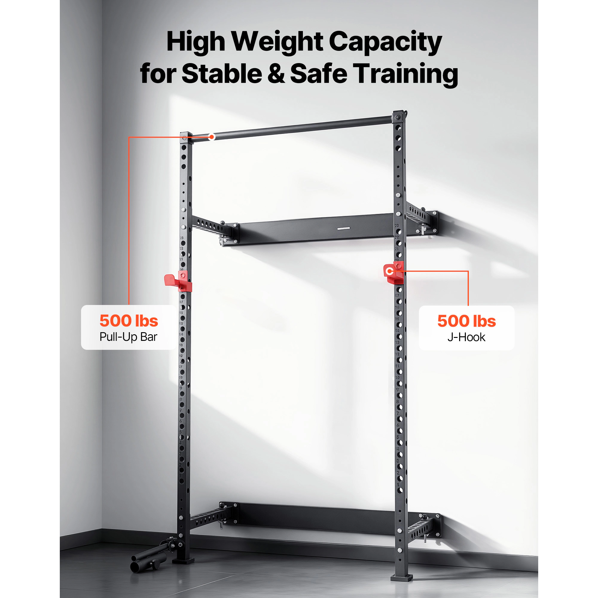 HONGGE Folding Wall-Mounted Power Cage Squat Rack, 1000 lbs Capacity with Pull-Up Bar for Home Gym