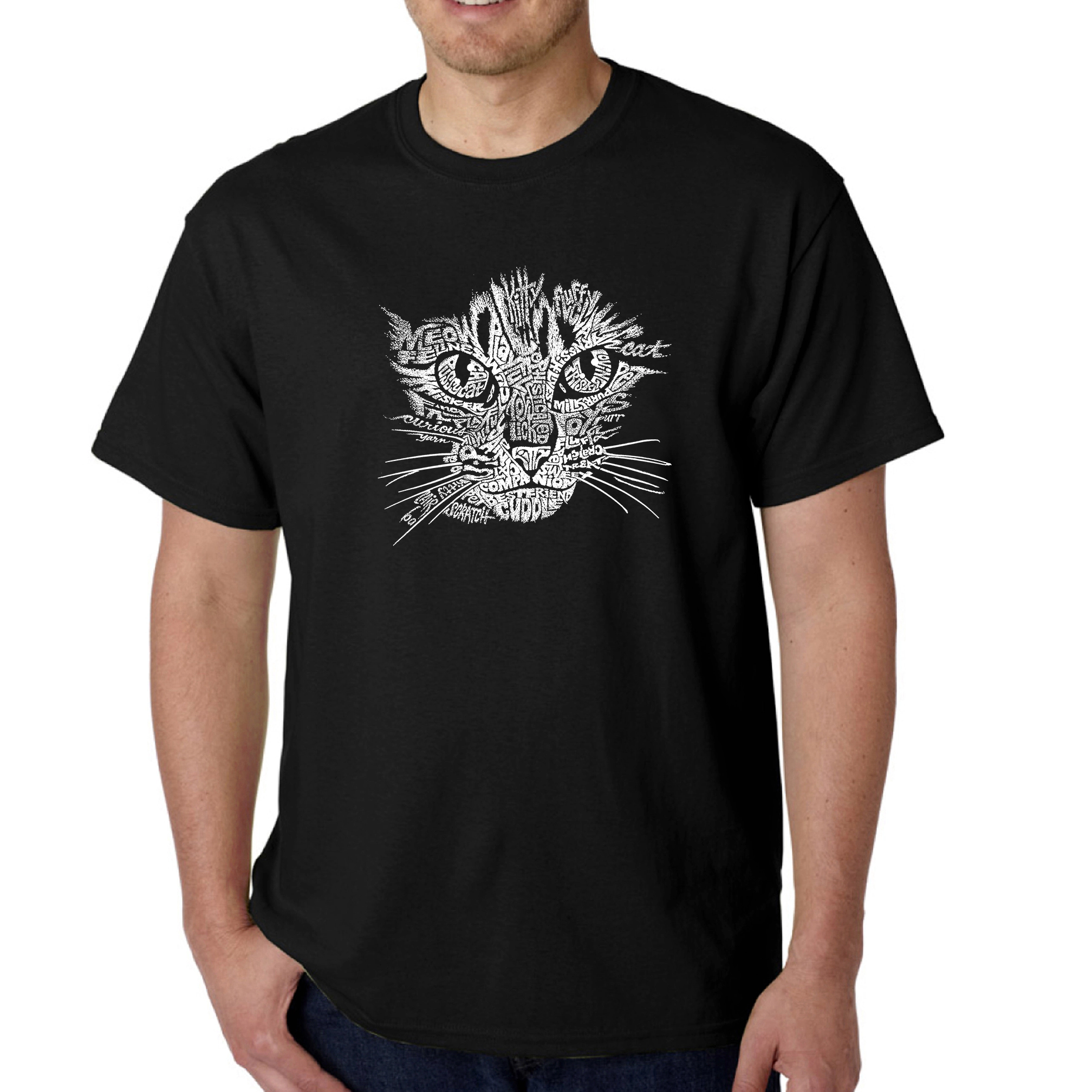 LA Pop Art Men's Cat Face Word T-Shirt