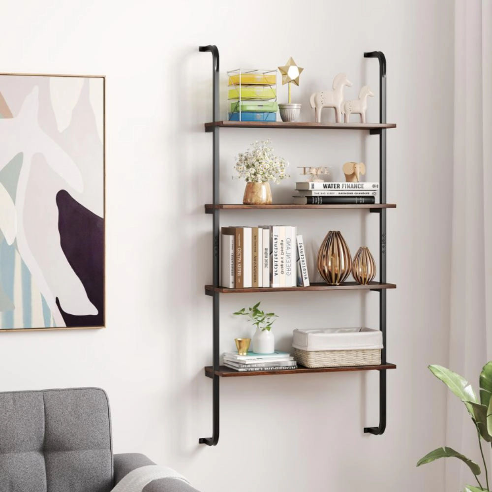 Hivvago 4-Tier Industrial Pipe Shelving with Metal Frame for Living Room Kitchen