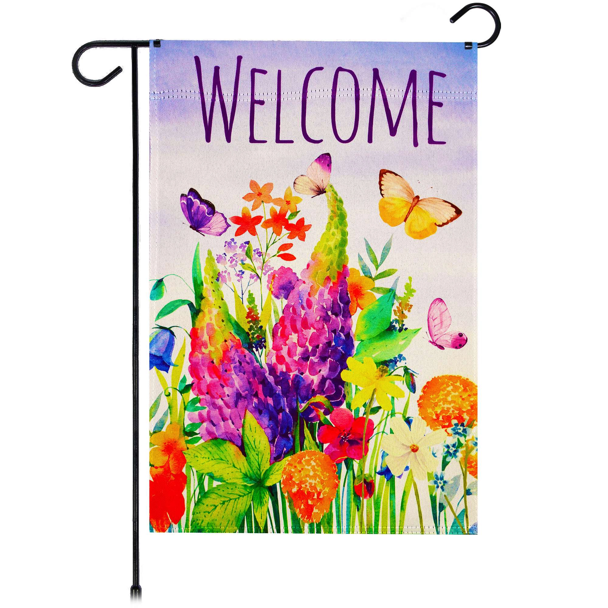 G128 12x18in Spring Floral Butterfly Double-Sided Garden Flag