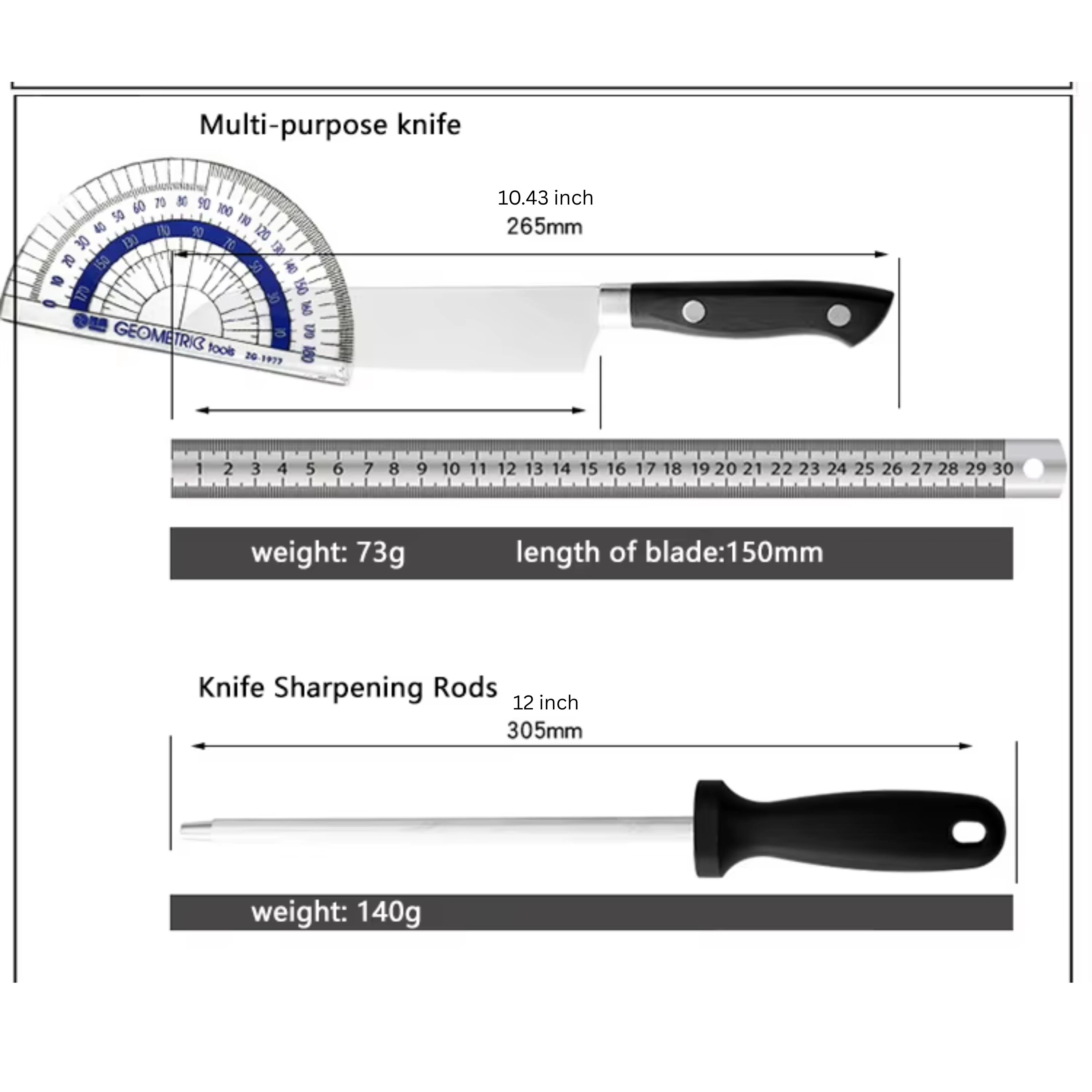 Kitcheniva 7-Piece Stainless Steel Knife Set With Plastic Block And Handle