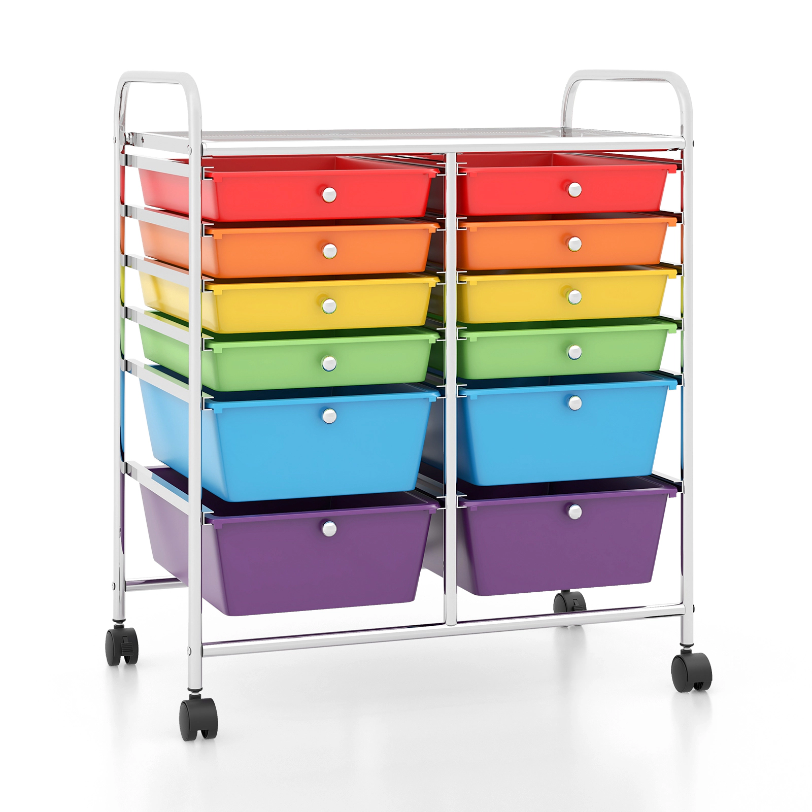 SUGIFT 12-Drawer Craft and Cosmetics Organizer Rolling Cart with Scrapbook Paper Bins and Swivel Casters