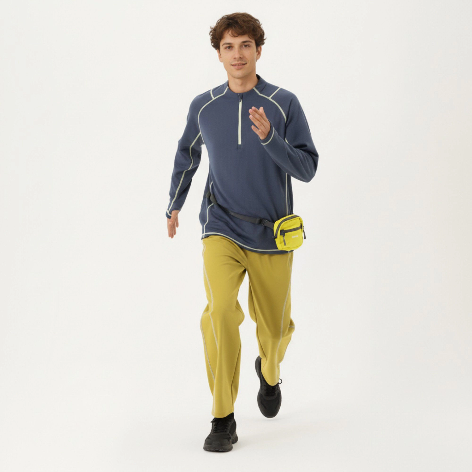 Anna-Kaci Men's Long Sleeve Half-Zip Pullover Top with Textured Knit Fabric and Contrast Seam Detailing
