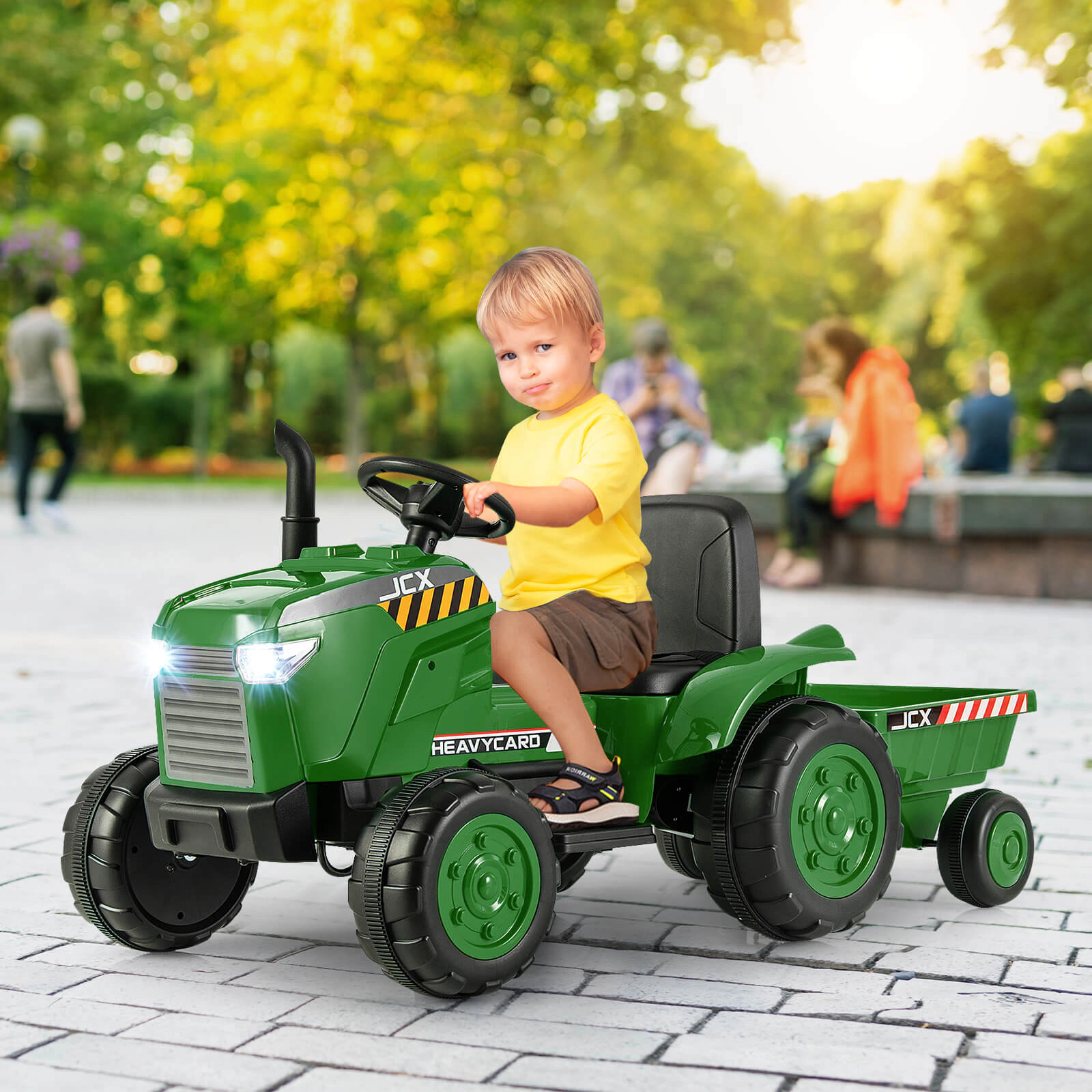 Costway 2-in-1 Electric Toy Car 12V Kids Ride On Tractor w/Trailer Remote Control Lights Pink