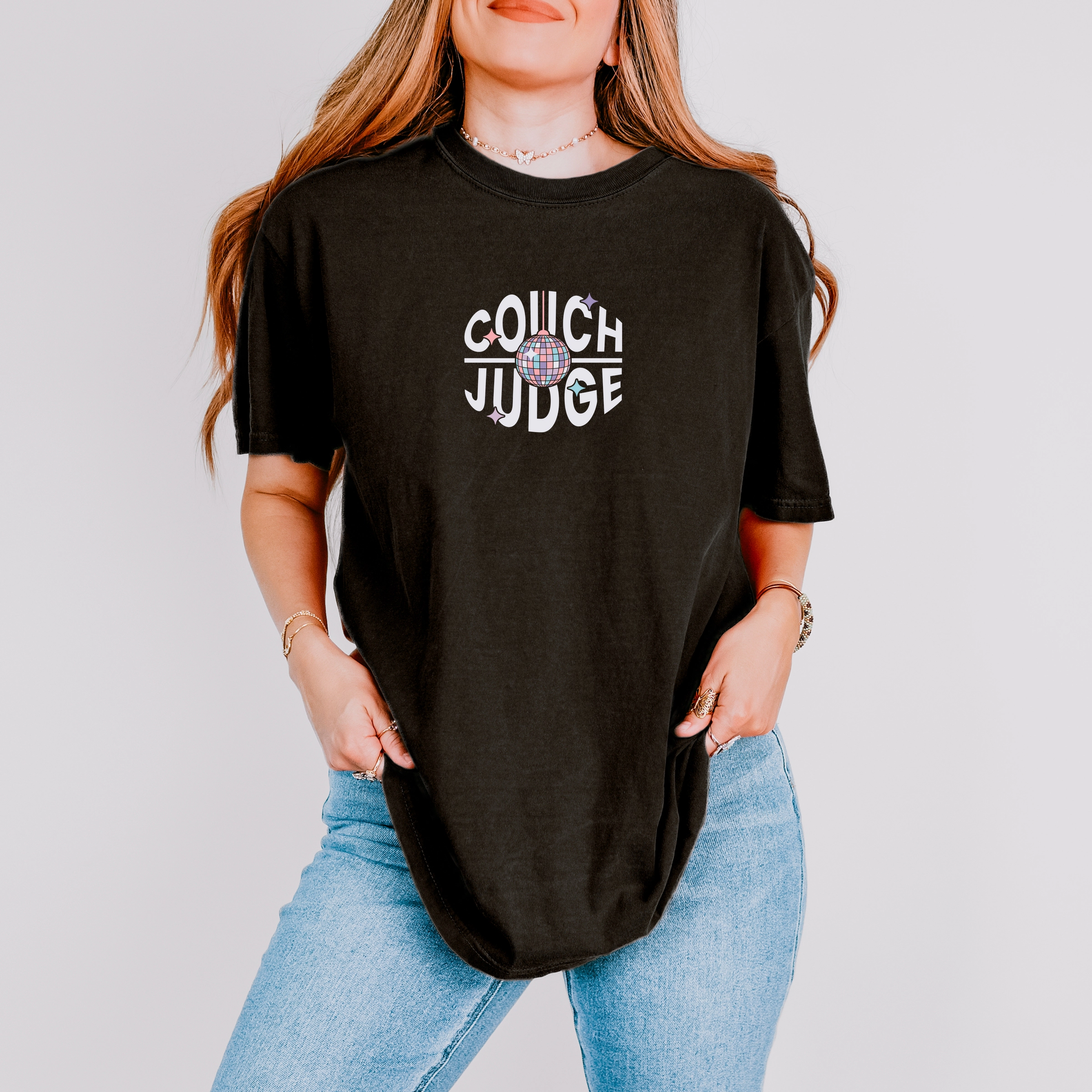 Simply Sage Market - Women's Garment Dyed Graphic T-Shirt Couch Judge Disco