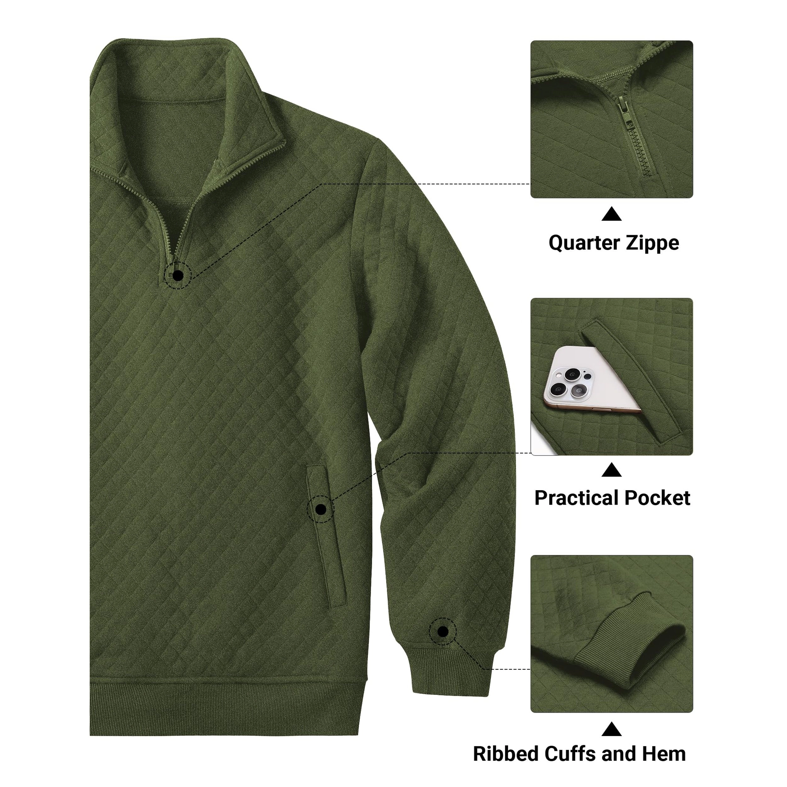 COOFANDY Men's Regular Fit Quilted Quarter Zip Pullover Sweater