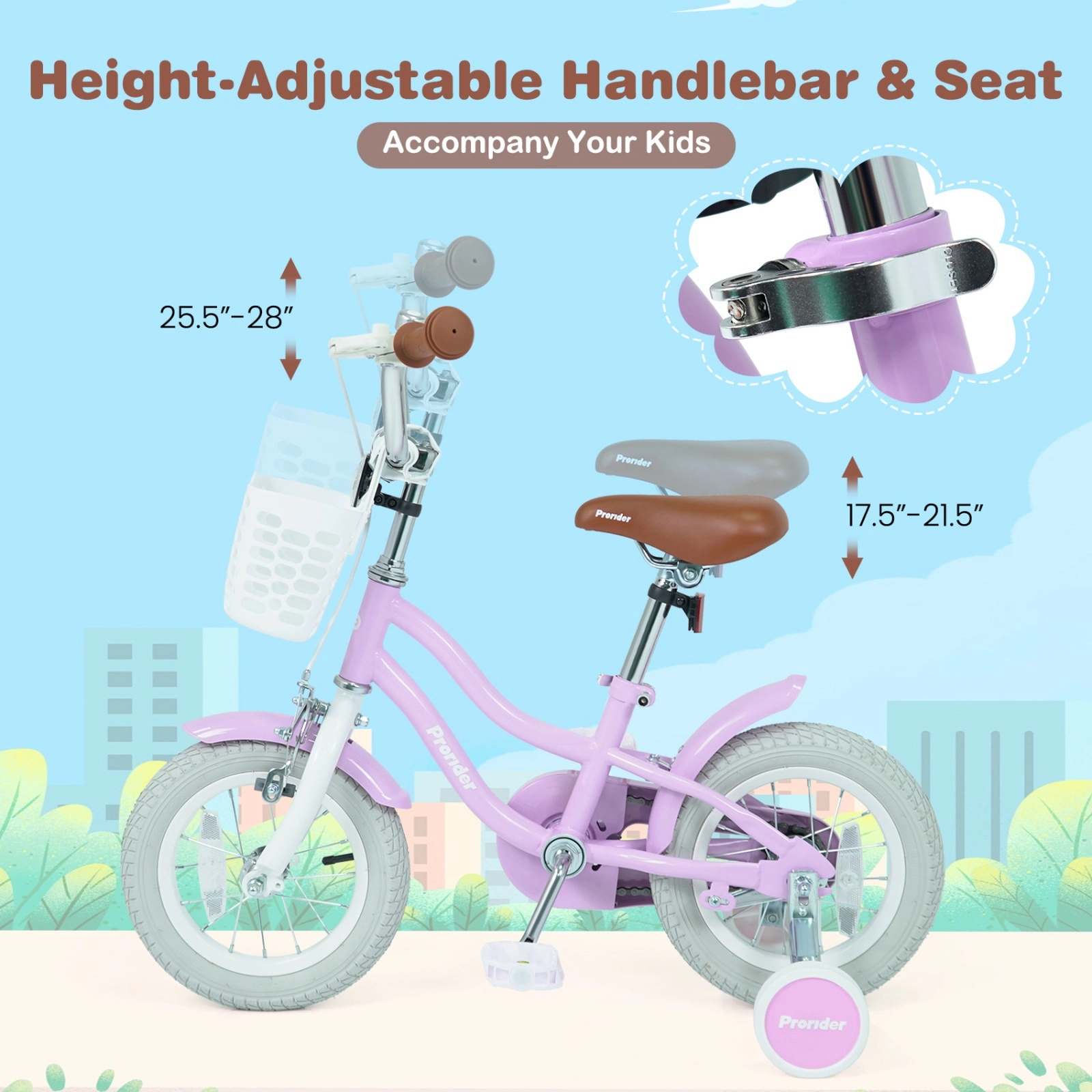 12-in Kids Bike 2-Brake System Ages 3-4 Purple Bicycle Training Wheels Chain Guard 110-lb Seat Capacity