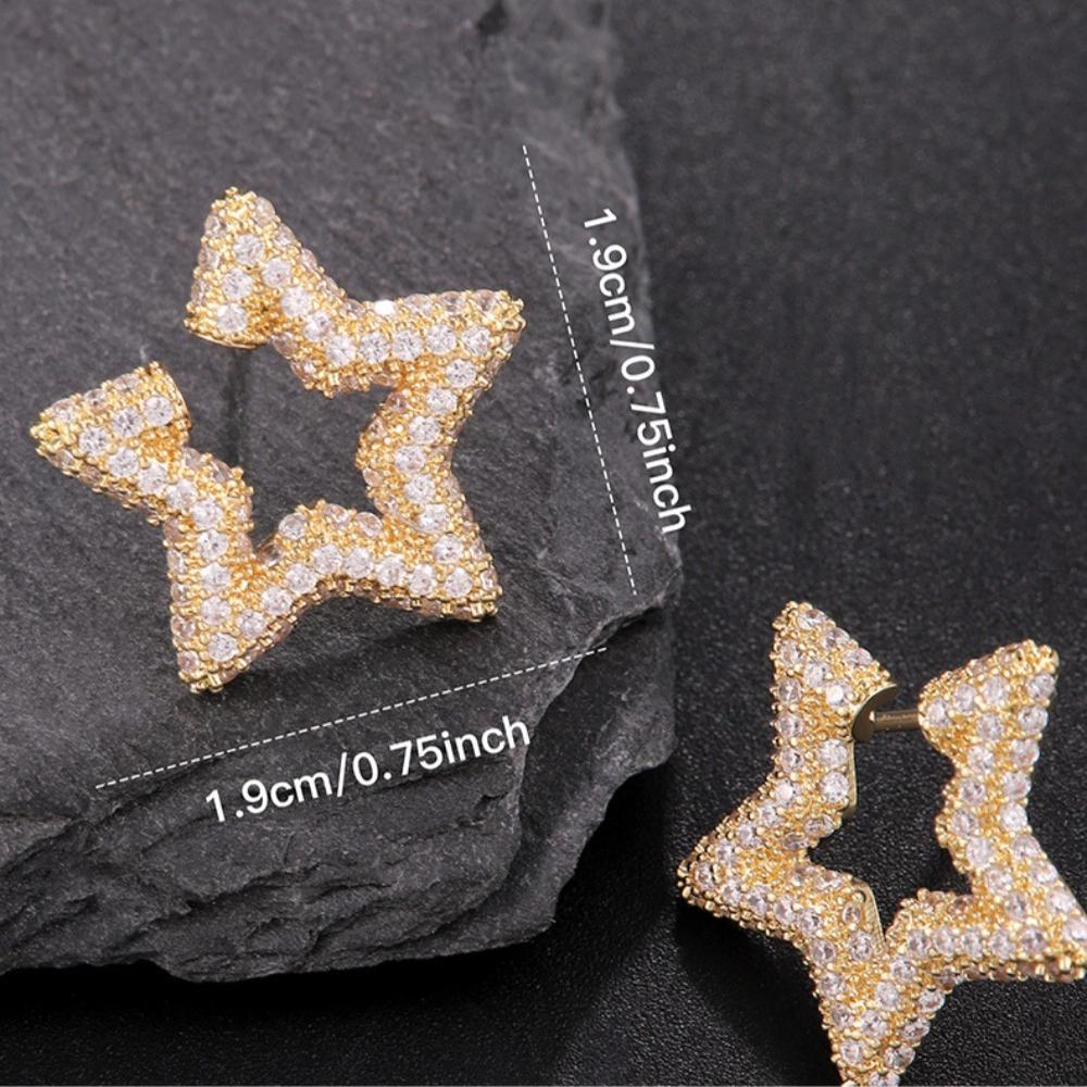 Pave Cubic Zirconia Hollow Star Stud Earring