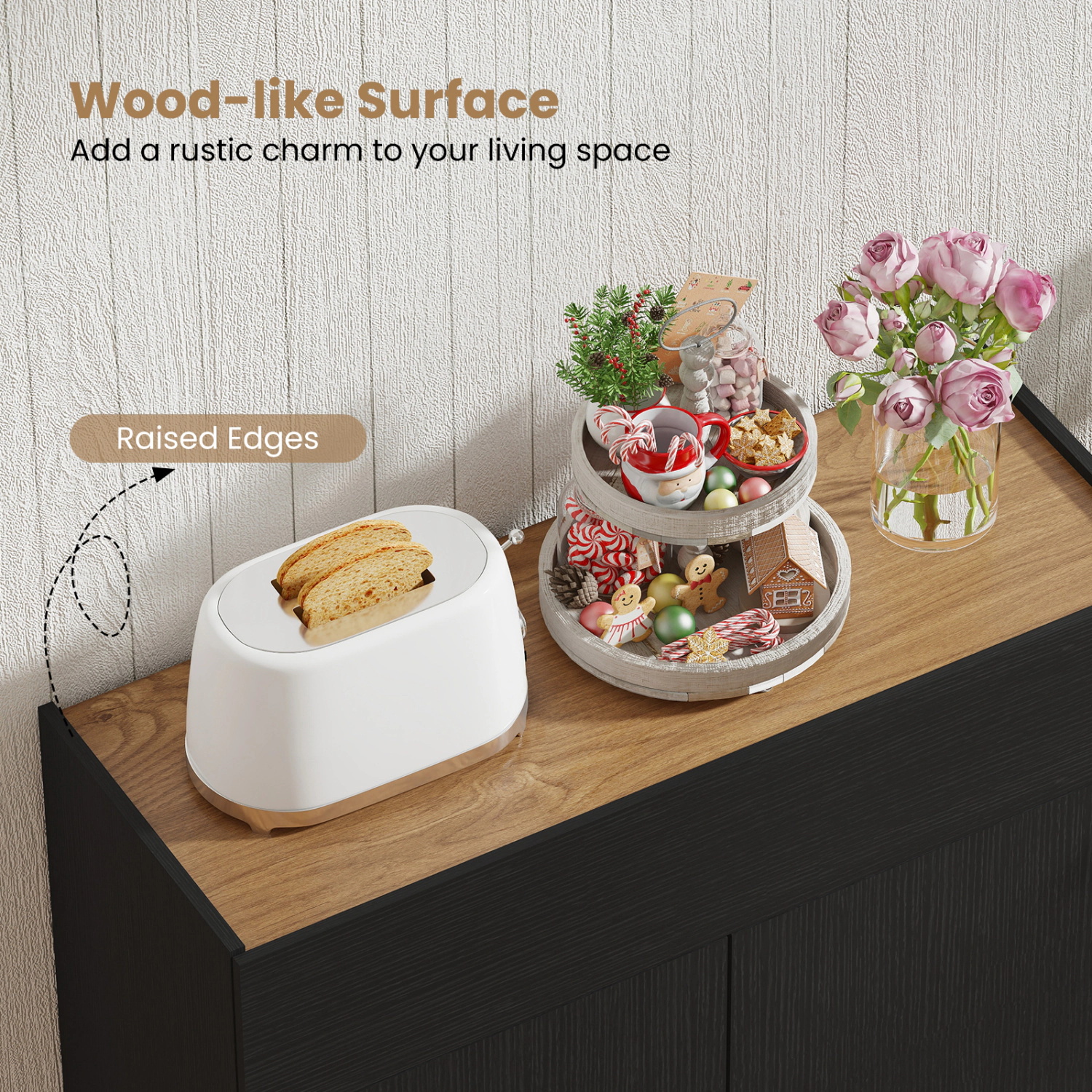 Glintex 31.5-Inch Sideboard with Push-to-Open Doors and Raised Edges