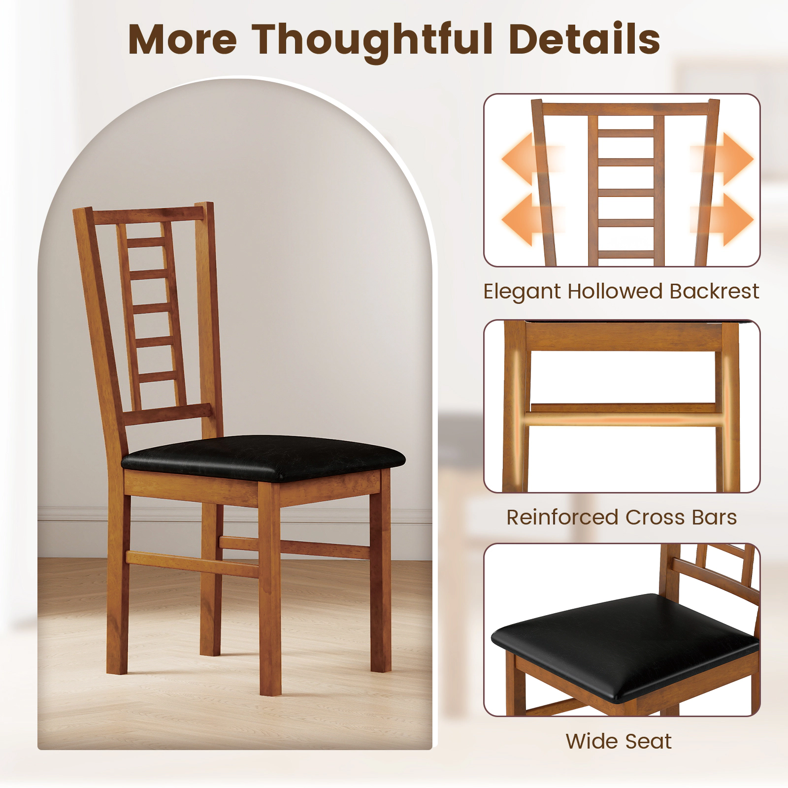 SUGIFT PU Leather Upholstered Wood Dining Chairs Set of 4 330-Lb Capacity 35-in High Walnut Frame Black Seat