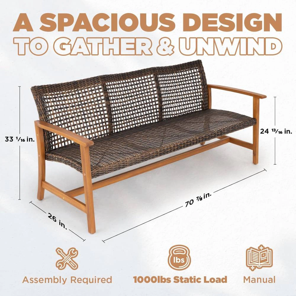 Radiant Essence Unisex Acacia Wood Patio Sofa
