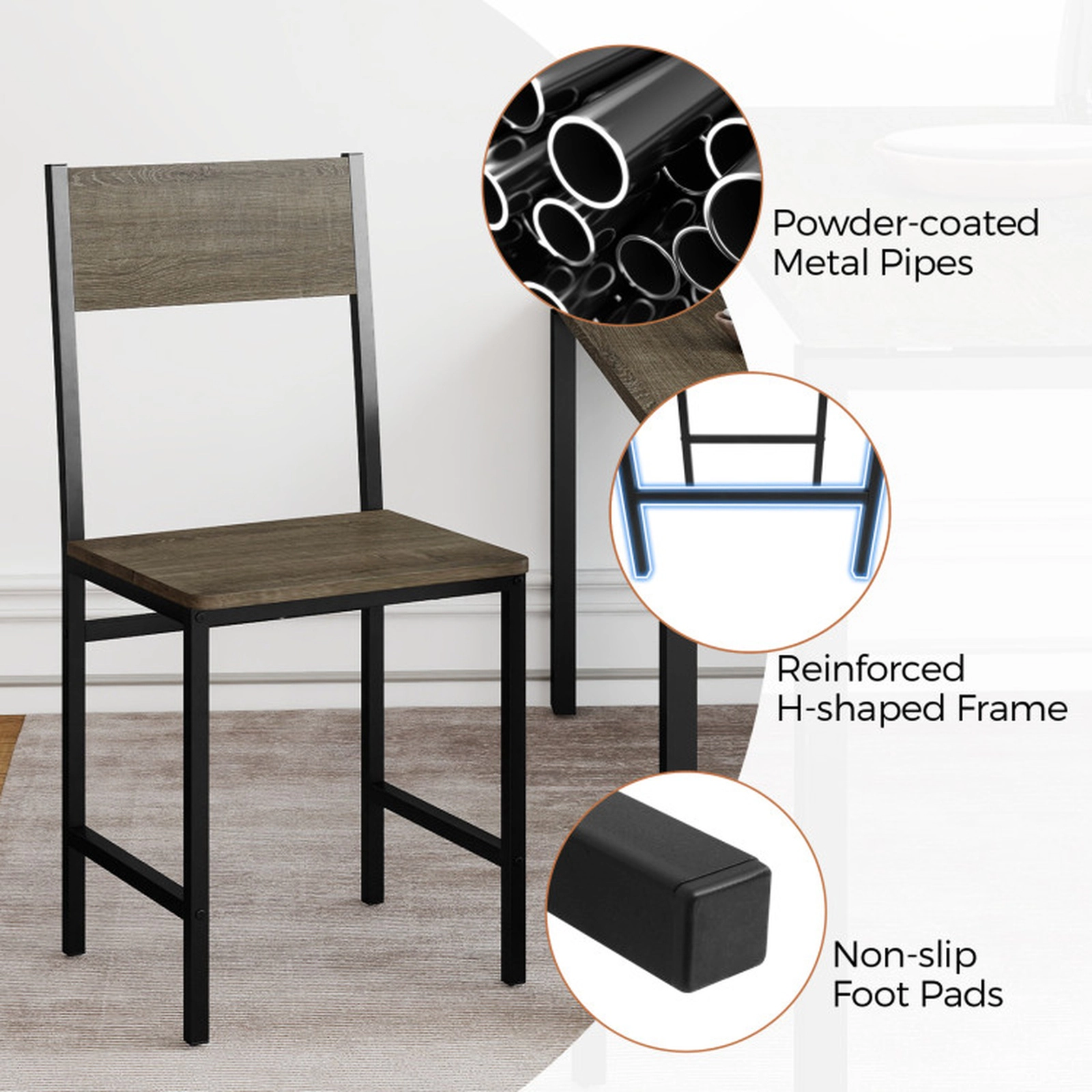 SUGIFT Set of 4 Dining Chairs Metal Legs & Slanted Back 300-lb Capacity 17.5 x 16 x 34-in Frame 16 x 16-in Seat Gray