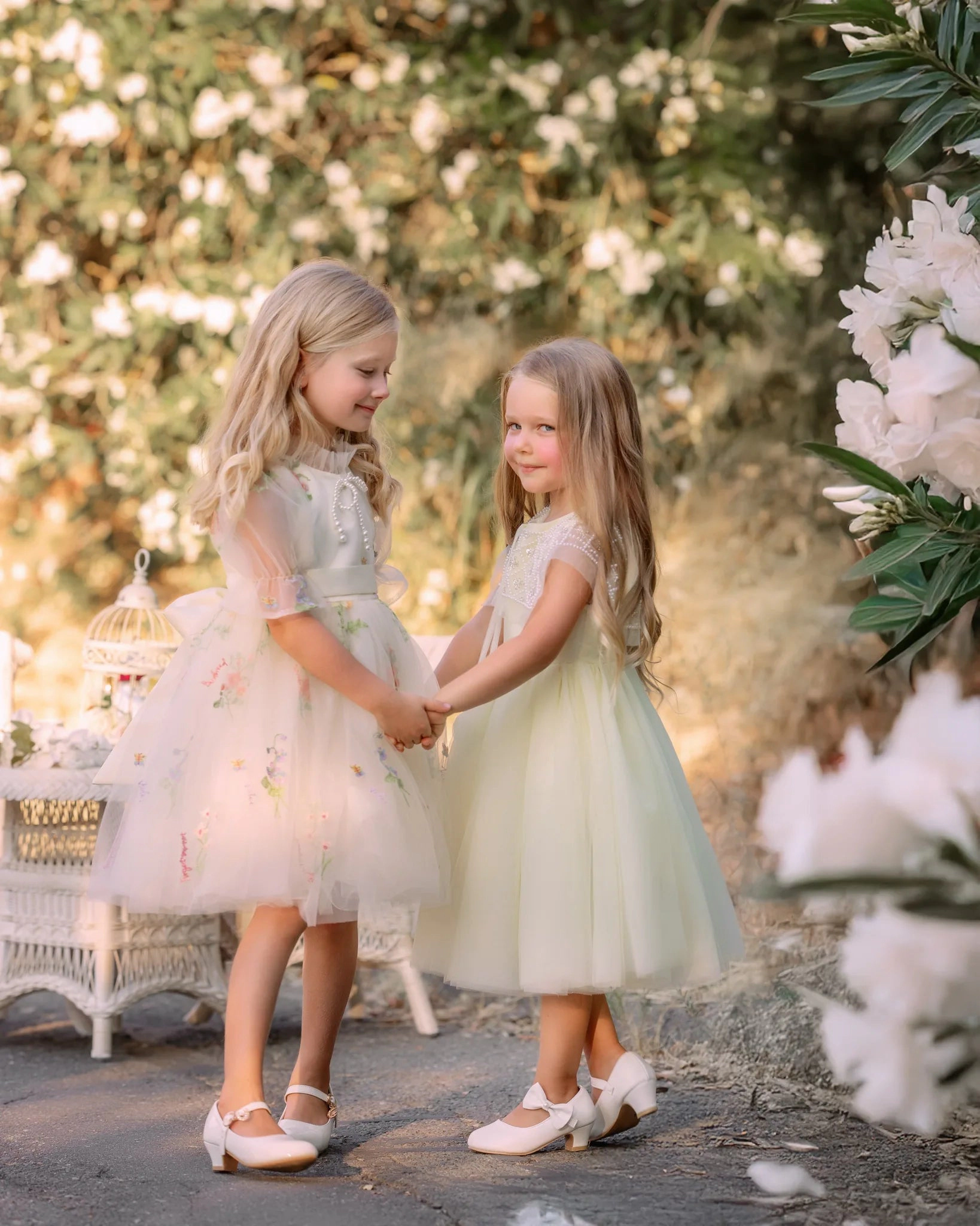 Faeella Enchanted Bloom Embroidered Ivory Flower Girl Dress