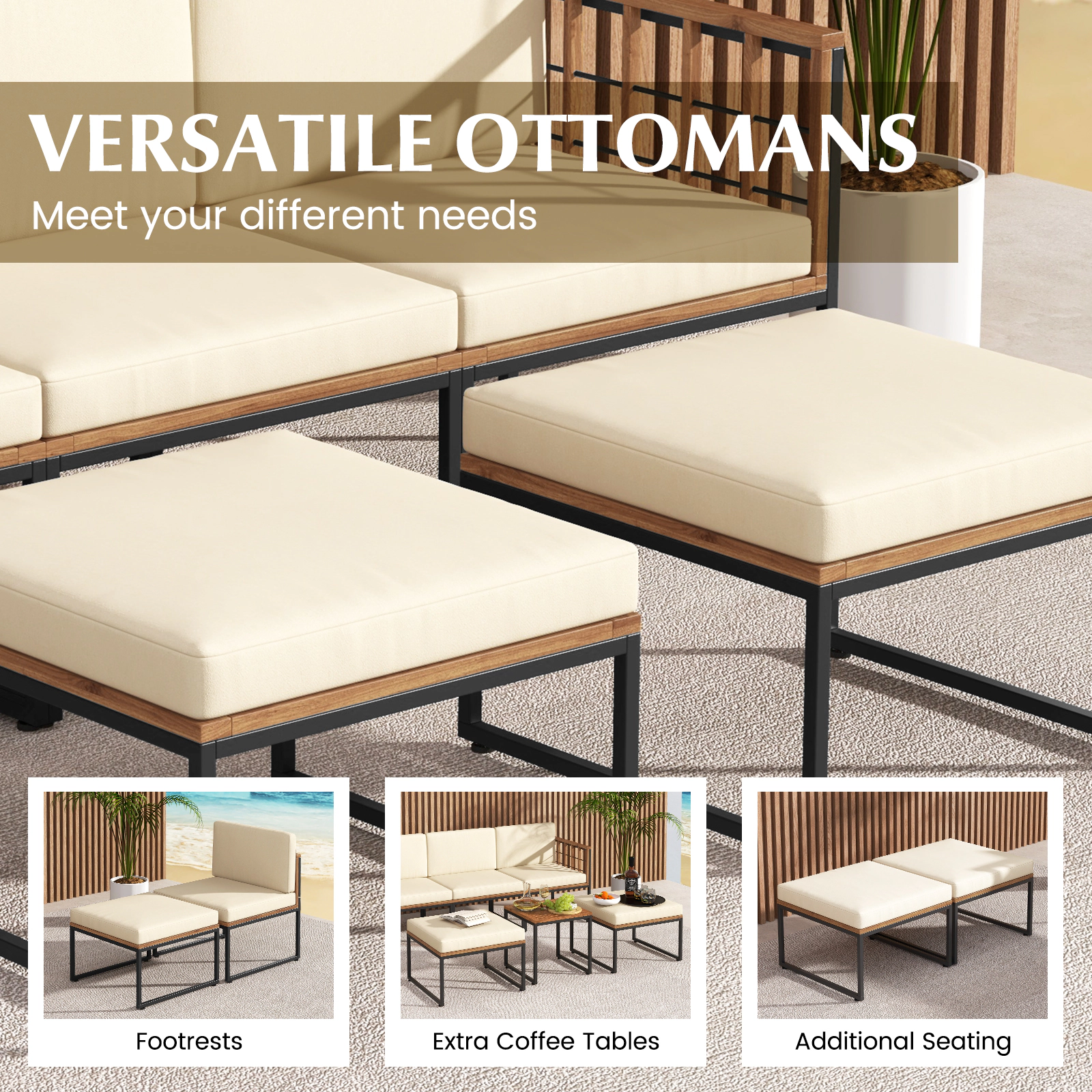 Hivvago 6 Pieces Acacia Wood Patio Furniture Set With Coffee Table And Ottomans