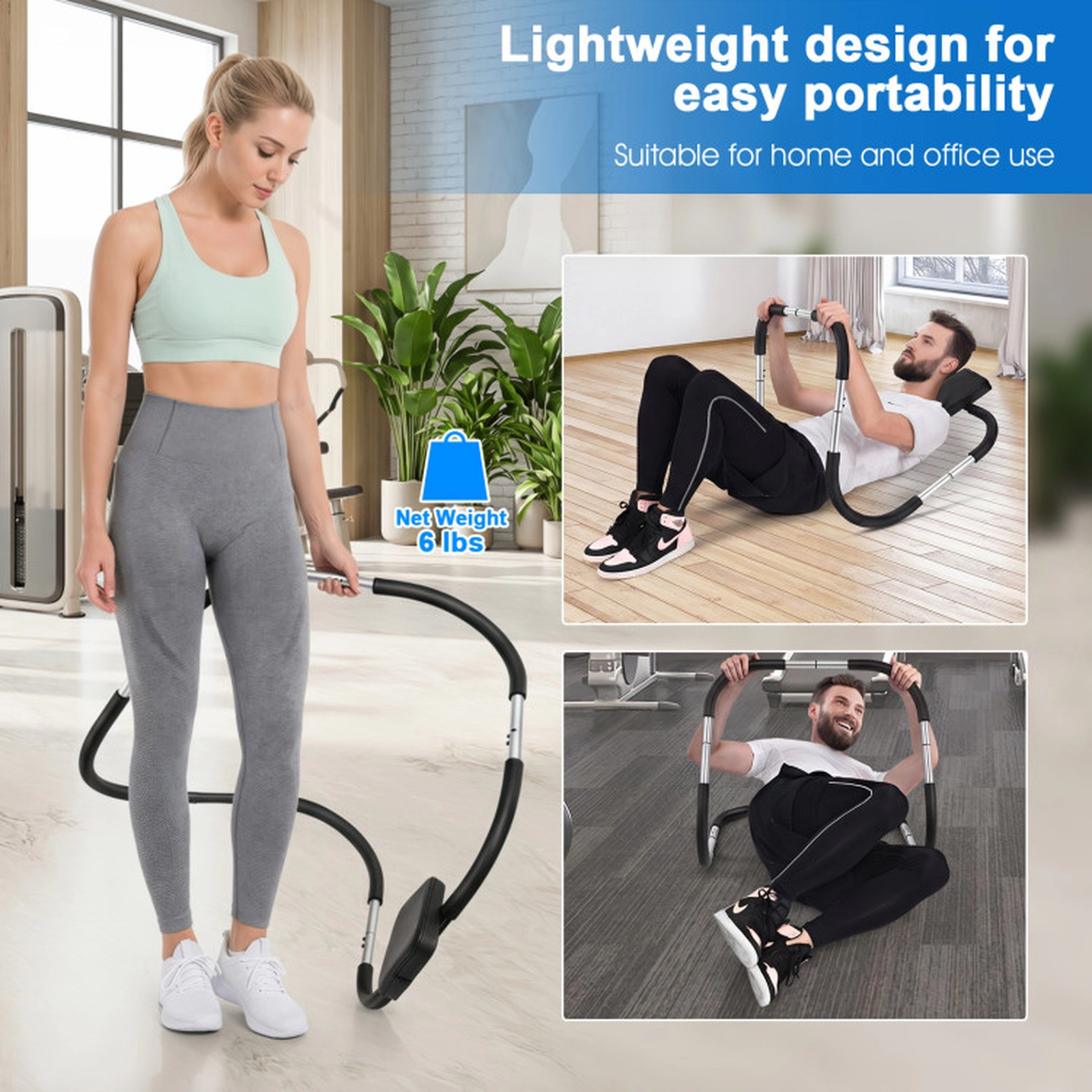 SUGIFT Silver 220-lb Capacity Portable Steel Ab Trainer with Padded Headrest Foam Handrails and U-Shaped Base