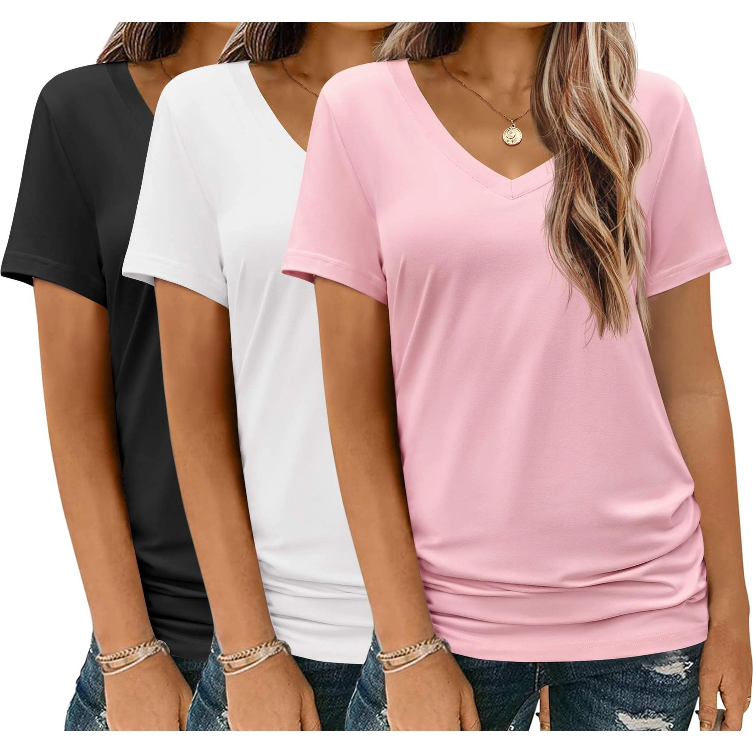 Zeagoo Women's 3-Pack Short Sleeve V-Neck Basic T-Shirts