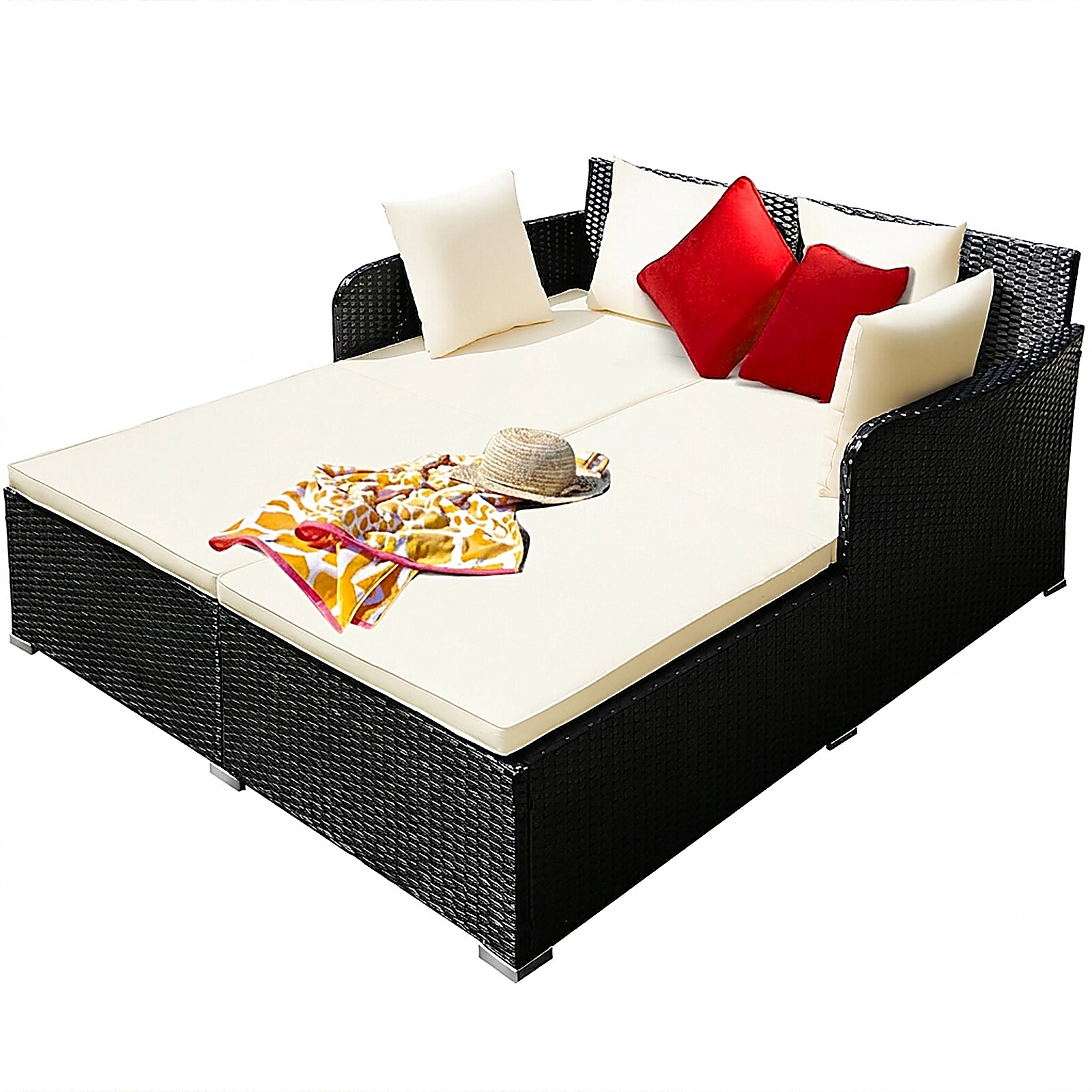 SUGIFT White 2-Person Outdoor Rattan Daybed with 800-lb Capacity and Cushions
