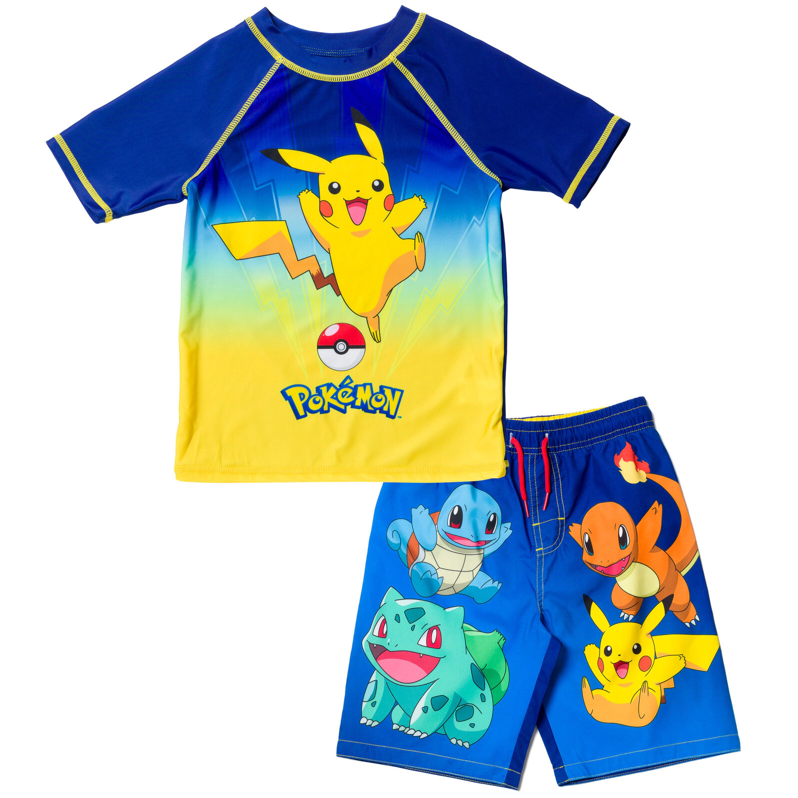 Pokemon Boys' Short Sleeve Rash Guard and Swim Trunks Set