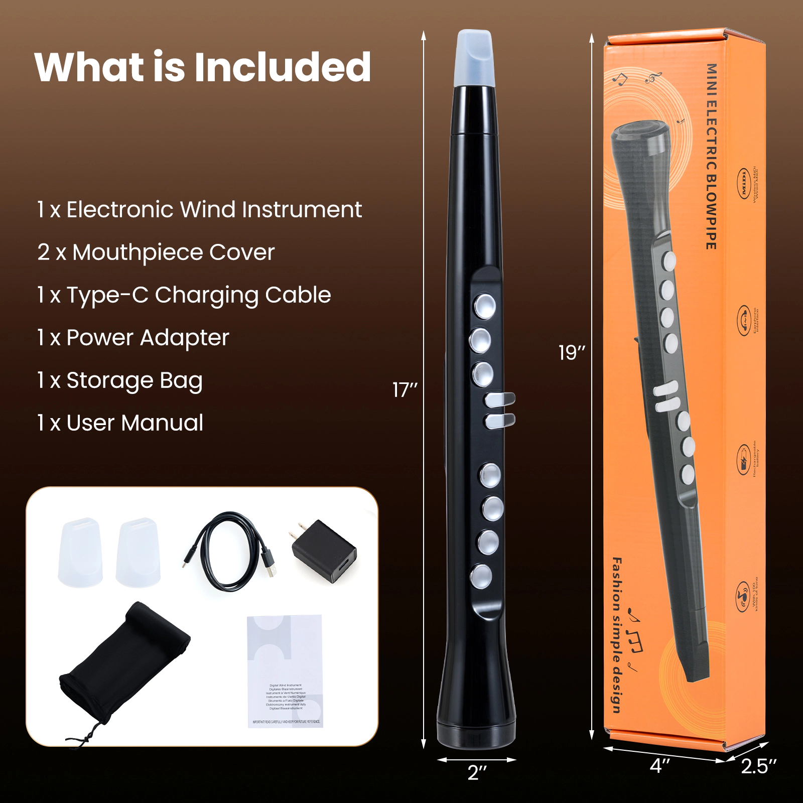 Electronic Wind Instrument Digital Saxophone 100 Tones 4 Octaves 3W Speaker 800mAh Rechargeable 2 Mouthpieces Black