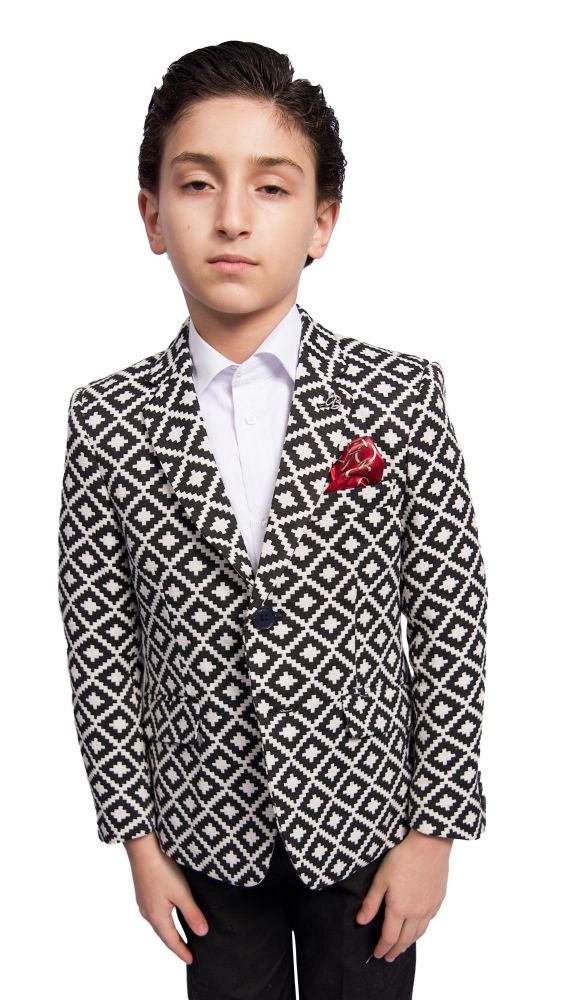 Elie Balleh Boys Slim Fit Stamp Boucle Blazer