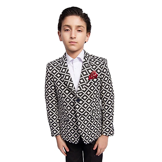 Elie Balleh Boys Slim Fit Stamp Boucle Blazer