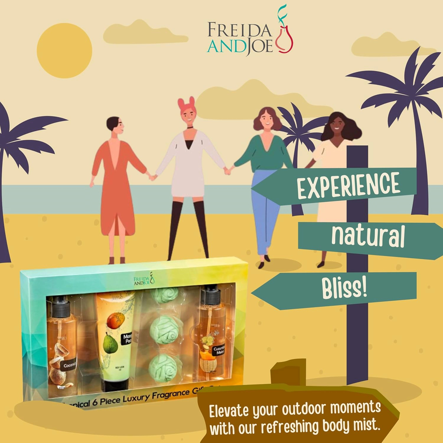 Freida and Joe Women Tropical Coconut, Cucumber, Mango Pear Body Splash With Fizzers Set