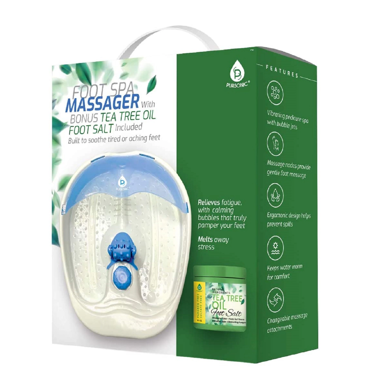 Pursonic Unisex Heated Foot Spa Massager with Vibrating Bubble Jets & Tea Tree Oil Soak for Relaxing Therapy