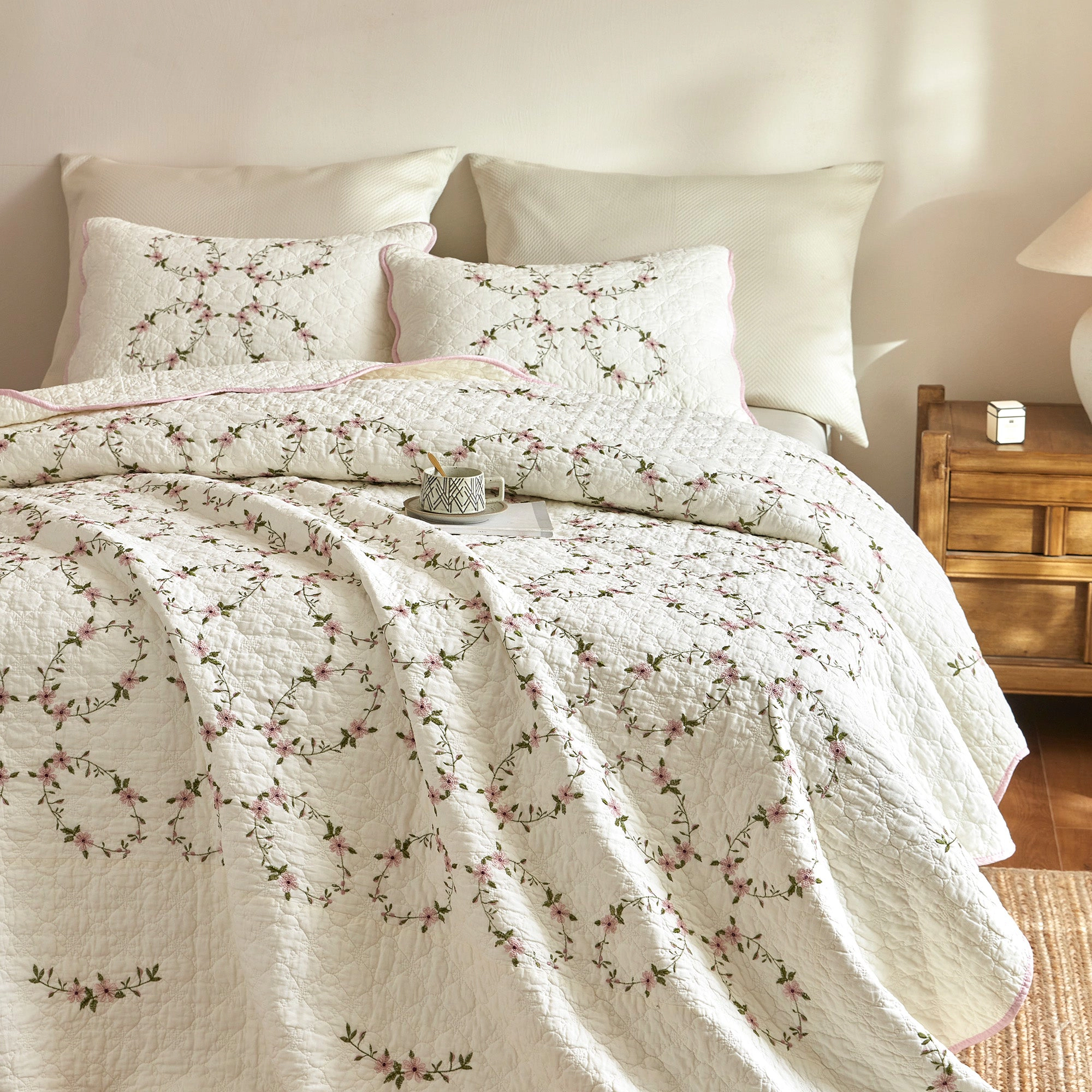 MarCielo 3 Piece 100% Cotton French Country Floral Quilt Bedspread Set