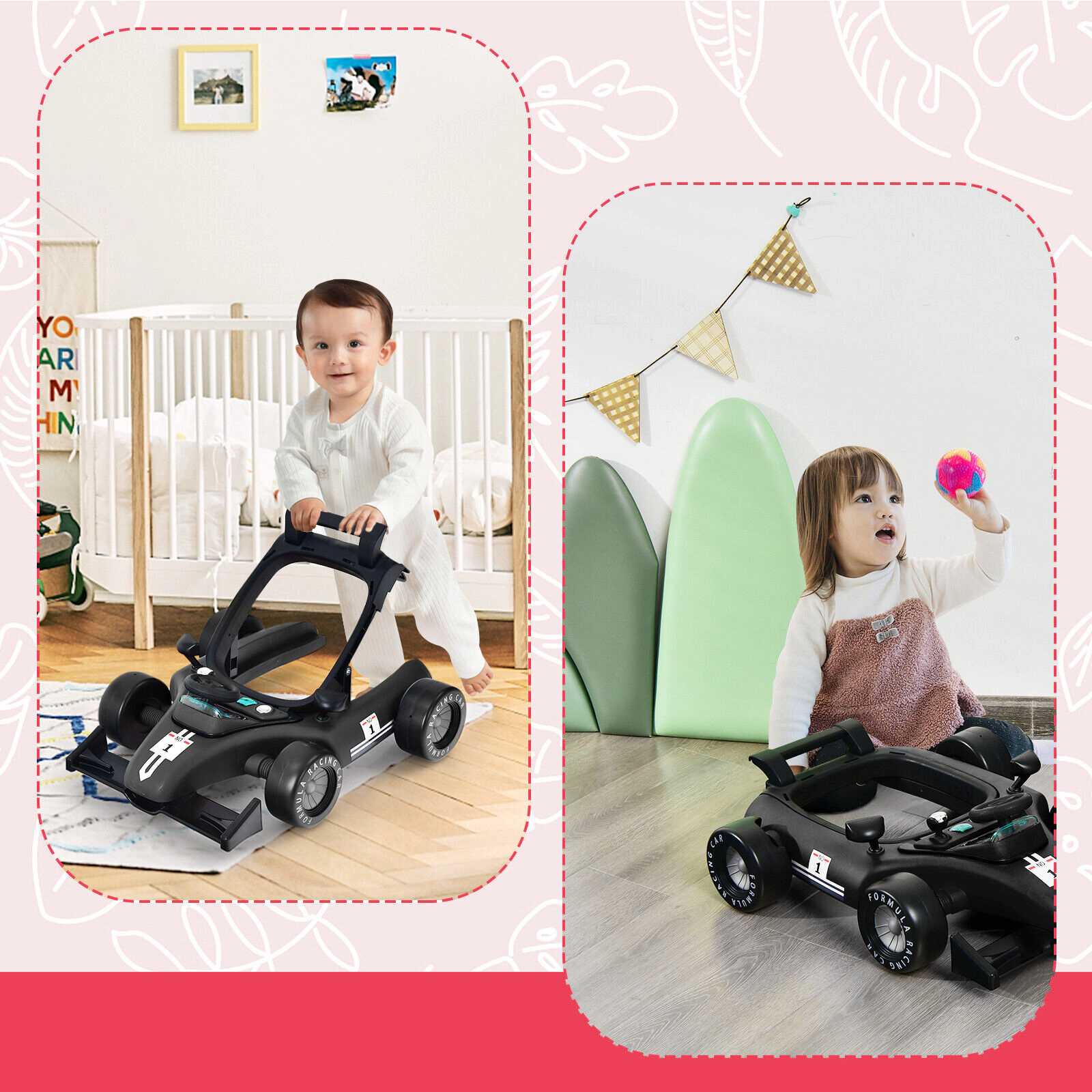 SUGIFT Adjustable Height and Music 4-in-1 Foldable Baby Activity Push Walker