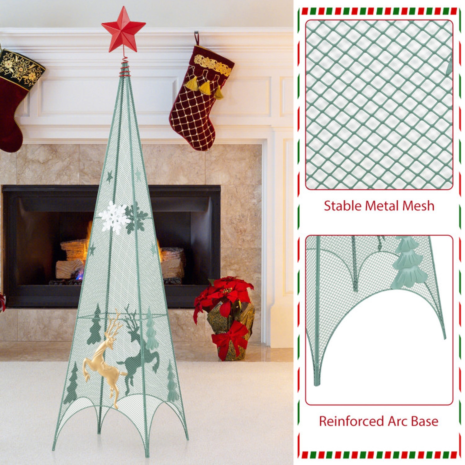 SUGIFT Set of 3 Star Topper Snowflake Reindeer Metal Tower Christmas Trees 37-in 42-in 47-in Tall 7-lb Green