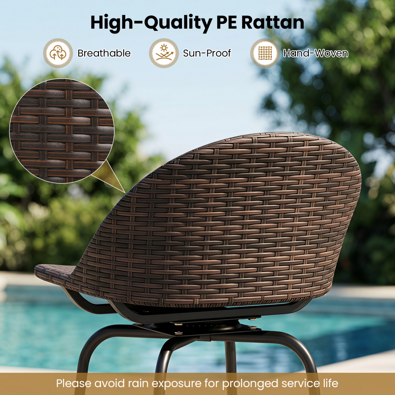 LJG Set of 2 Patio Swivel Bar Stools with Rattan Seat 400 LBS for Garden