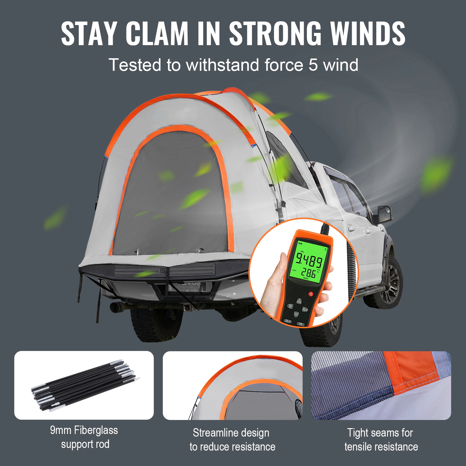 HONGGE Truck Bed Tent for 5.5-6 ft Pickup Beds, Waterproof PU2000 Double-Layer Camping Tent for 2-3 Person, with Rainfly