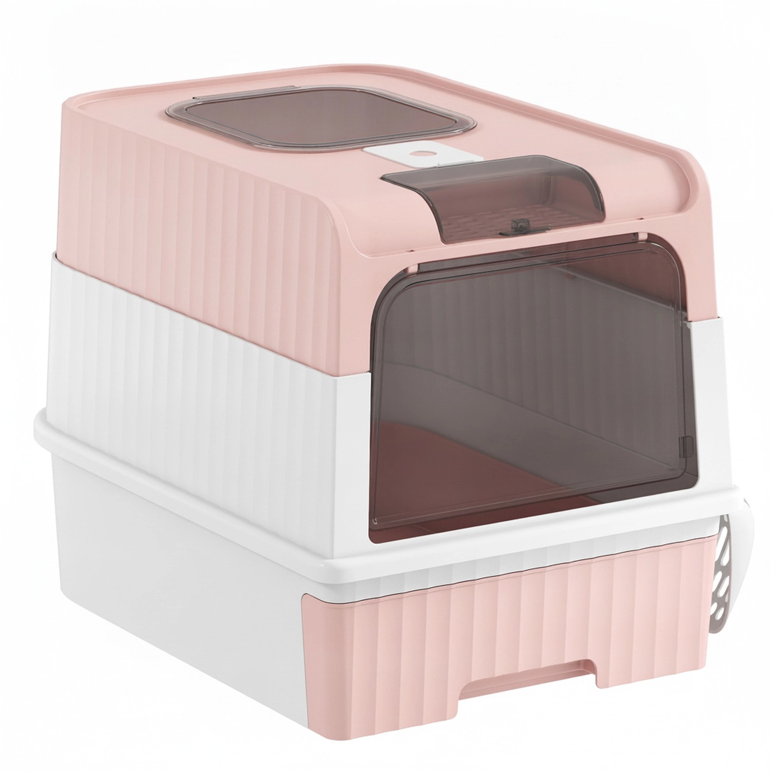 HONGGE Cat Litter Box Hooded Cat Litter Tray with Drawer Pan Front Entry & Top Exit Easy Cleaning