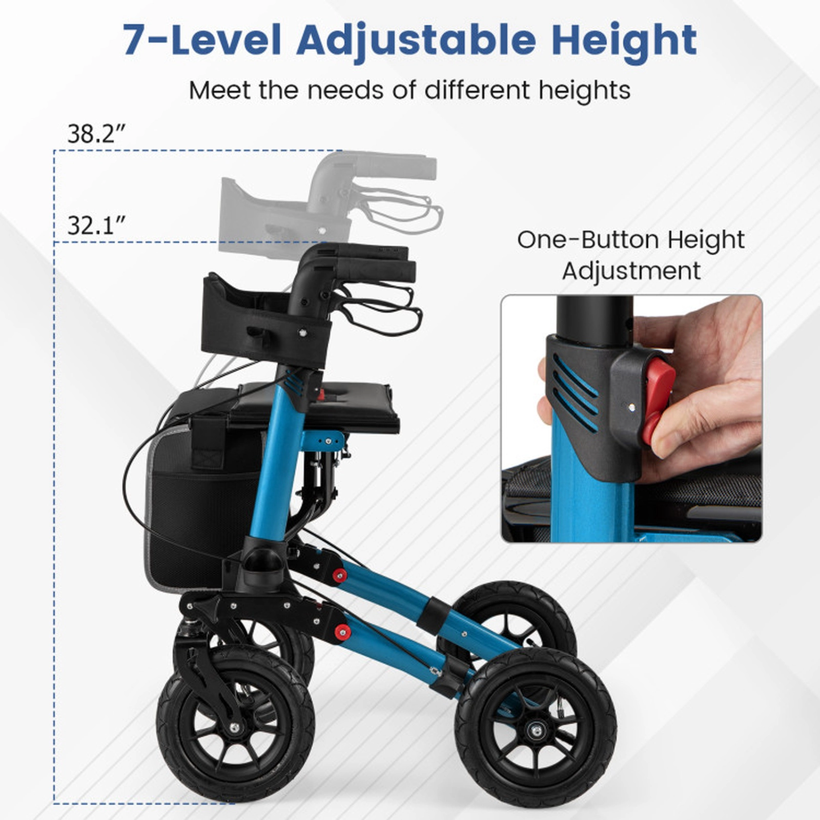 SUGIFT Folding Aluminum Rollator Walker with Seat and Storage 308-lb Capacity Adjustable Height All Terrain Navy